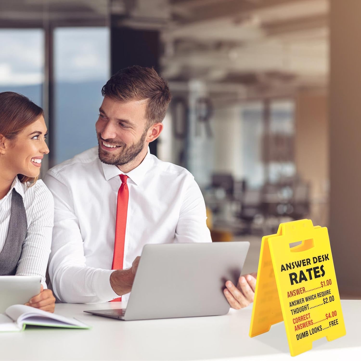 Answer Desk Rates Sign, 6.3x3.94x3.15 Inch Funny Team Office Gifts Funny Office Gag Sign for Coworker Employee Teammate Boss