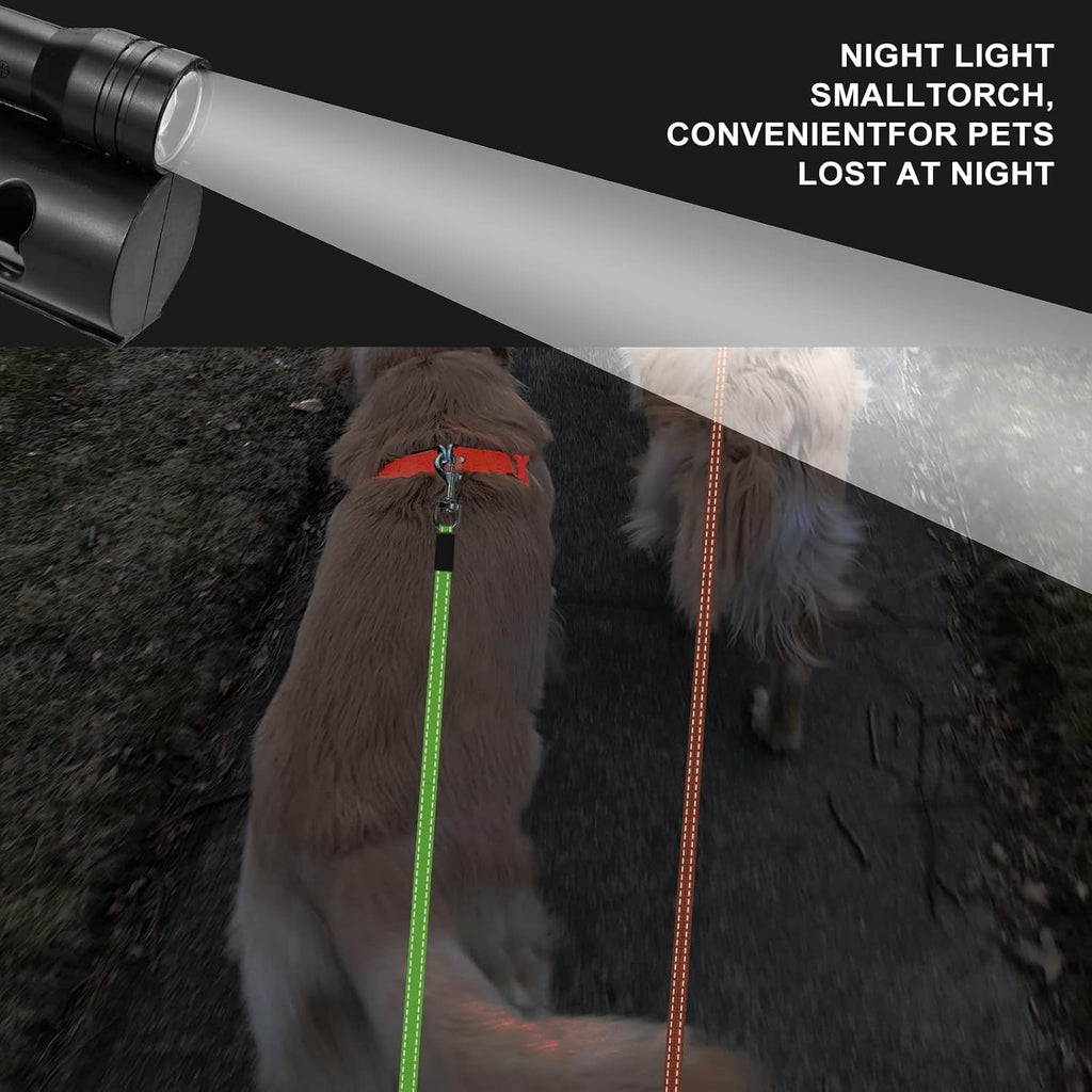 Dual Retractable Dog Leash for Two Dogs, 2 × 10 ft / 3 m Leads, 360° Anti-Tangle, One-Hand Brake with LED Flashlight