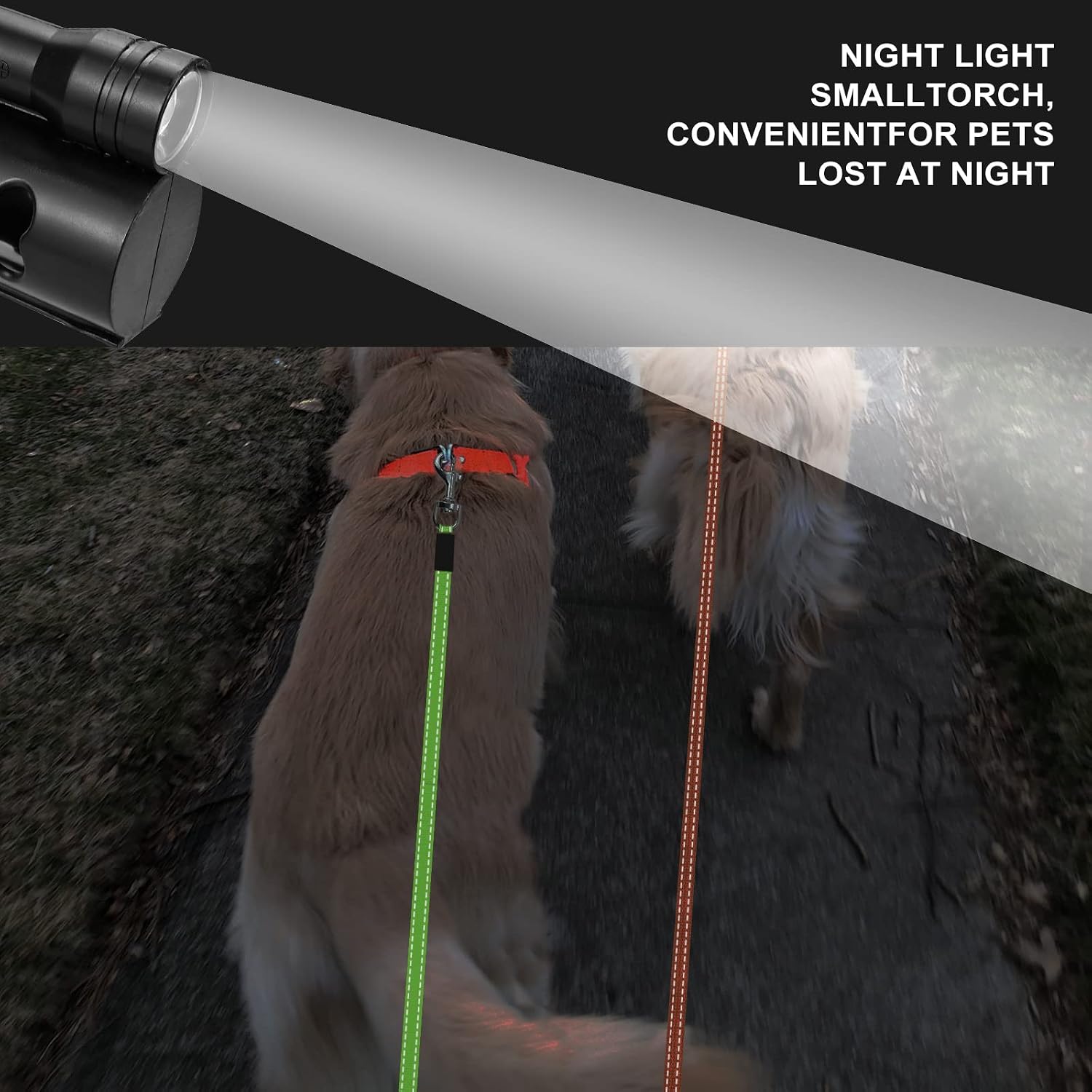 Dual Retractable Dog Leash for Two Dogs, 2 × 10 ft / 3 m Leads, 360° Anti-Tangle, One-Hand Brake with LED Flashlight