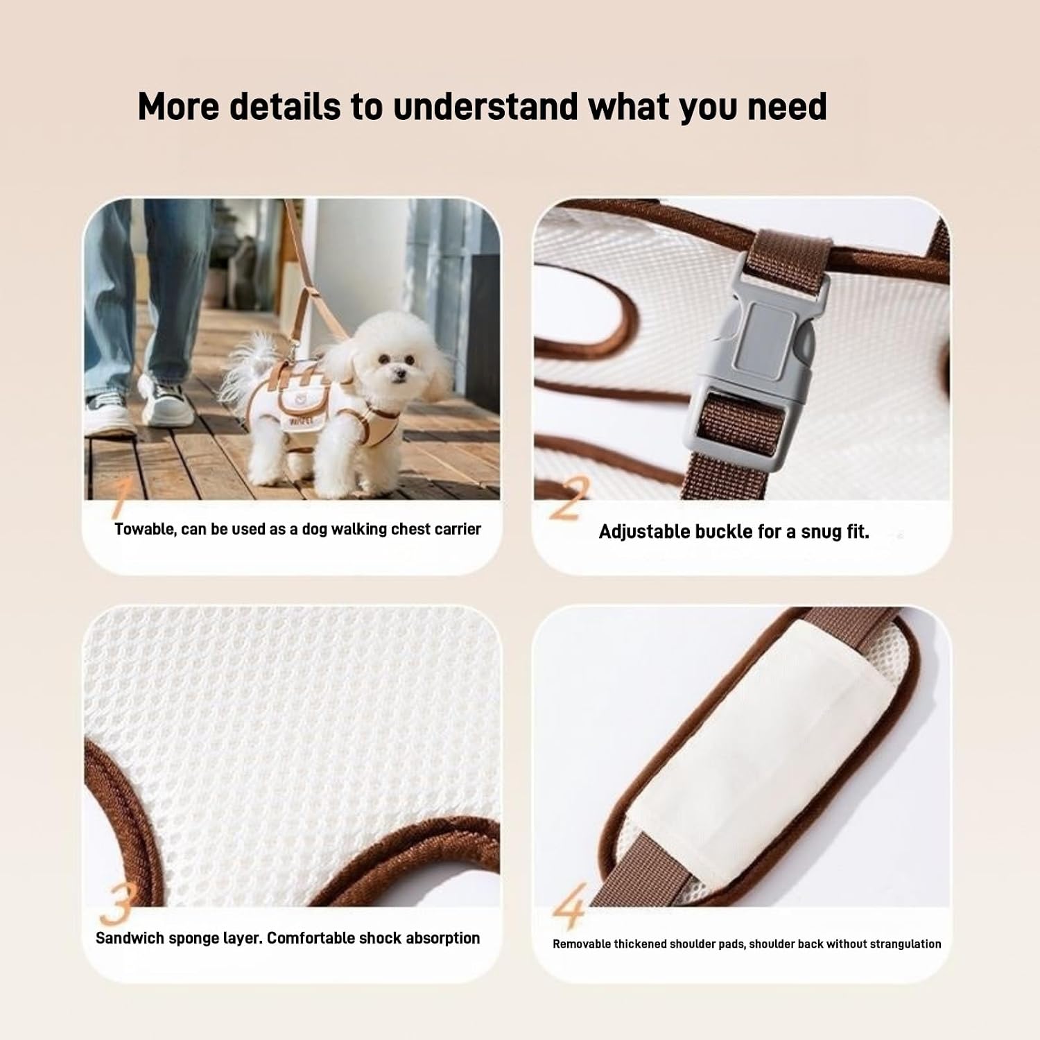 Dog Carrier Backpack, Dog Carrier Backpack Portable Shoulder Bag with Leash for Small Dogs Weighing 1.8-25 lbs, Beige