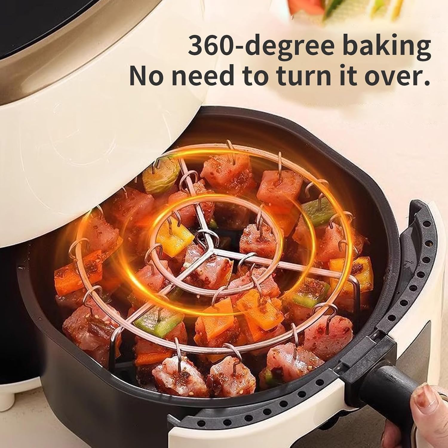 2026 New Air Fryer Grill Skewer Rack, Stainless Steel BBQ Kabob Set, 24 Vertical Meat Skewers with Round Hanging (1)