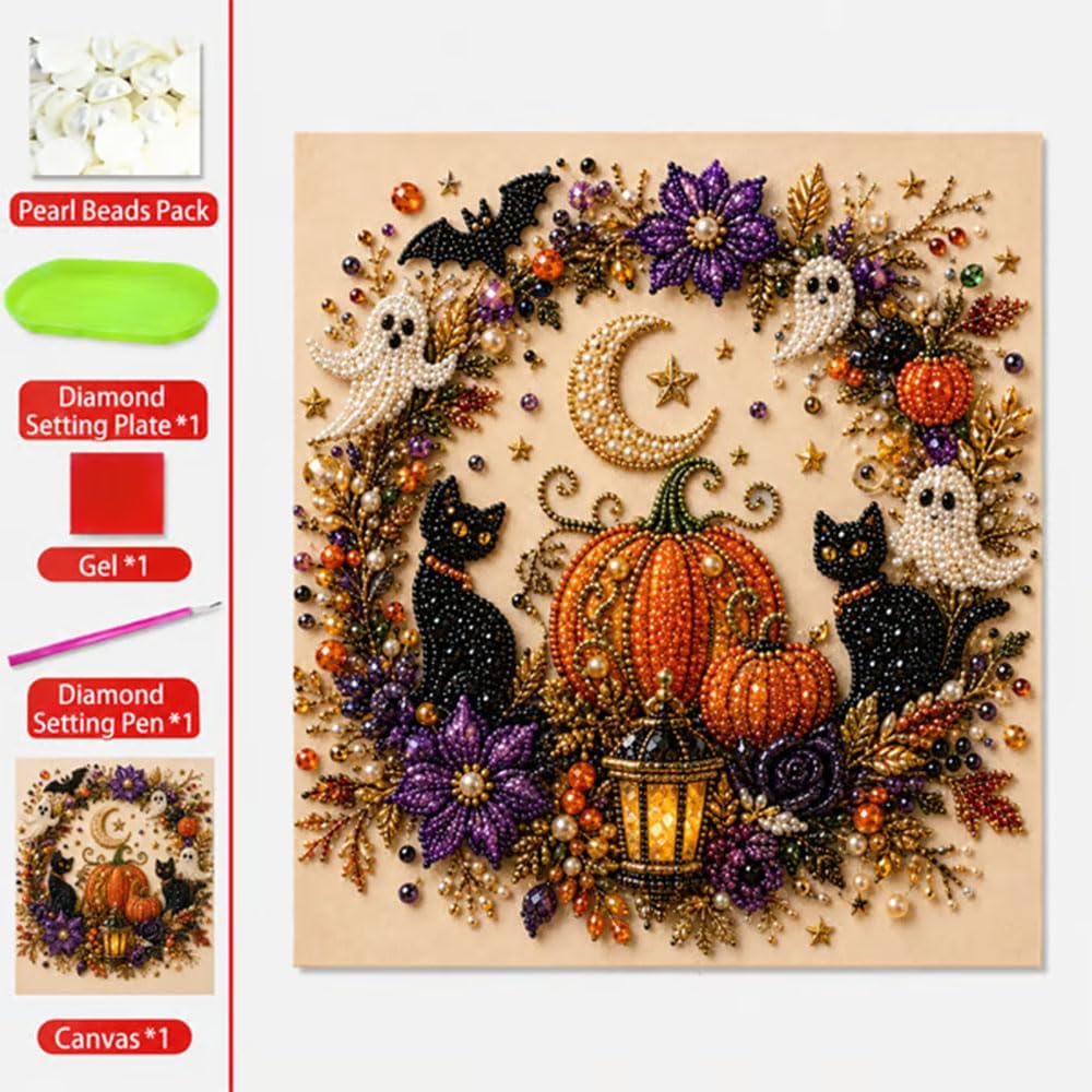 Halloween Ghost Pearl Art DIY Kit, Spooky Cute 3D Diamond Painting Crafts for Adults, DIY Fall Home Decor Wall Art, Beginner DIY Seasonal Party Gift