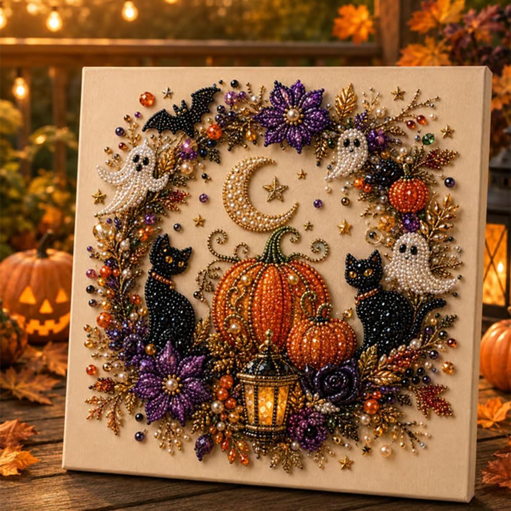 Halloween Ghost Pearl Art DIY Kit, Spooky Cute 3D Diamond Painting Crafts for Adults, DIY Fall Home Decor Wall Art, Beginner DIY Seasonal Party Gift