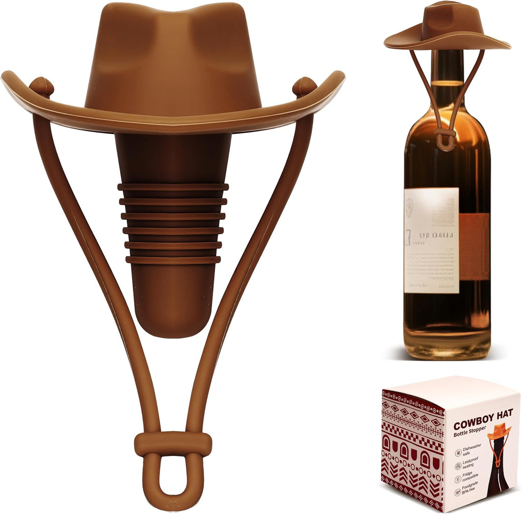 Cowboy Hat Wine Stopper, Reusable Silicone Bottle Stopper for Wine & Champagne, Funny Western Bottle Cap, Cute Party Decoration Gift for Men & Women