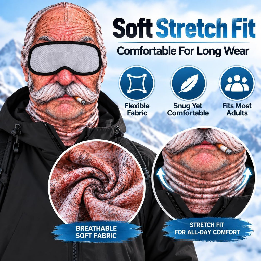Funny Old Man Winter Face Mask, 3D Realistic Balaclava with Stretch Fit for Skiing, Snowboarding, Outdoor Cold Weather, Parties & Funny Photos