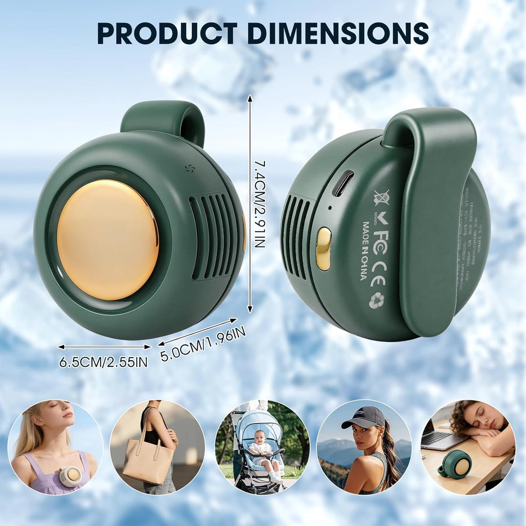 Portable Silent Mini Bladeless Fan Clip On,3 Speeds Clip-On Fans For Shirt,Small Clips Fanmini Whirlwind Fans For Waist Clips Suitable For Outdoor & Travel & Office (Green)