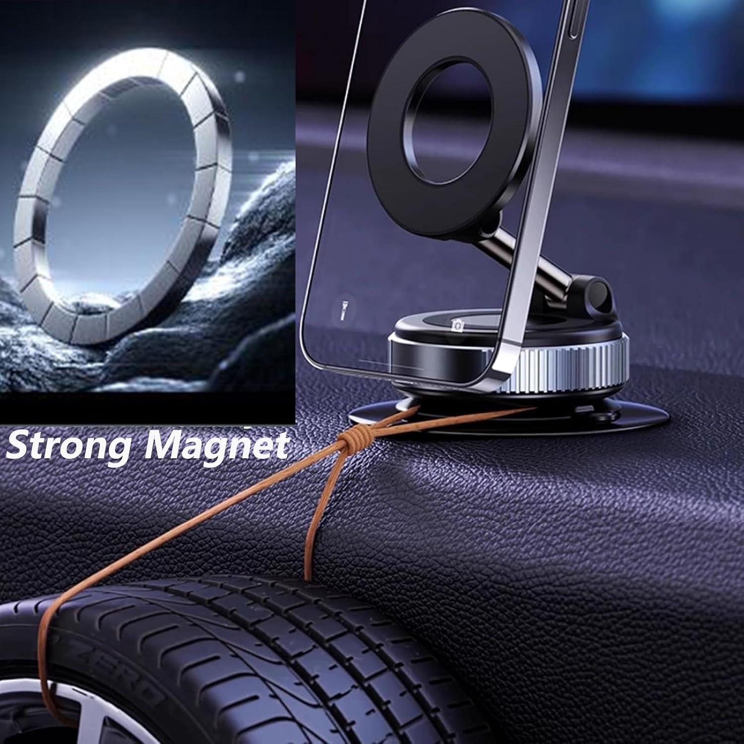 Car Phone Holder for Magsafe, 360° Rotation, Foldable Magnetic Dashboard Phone Holder, Compatible with iPhone 16/15/14/13/12 and All Android Smartphones