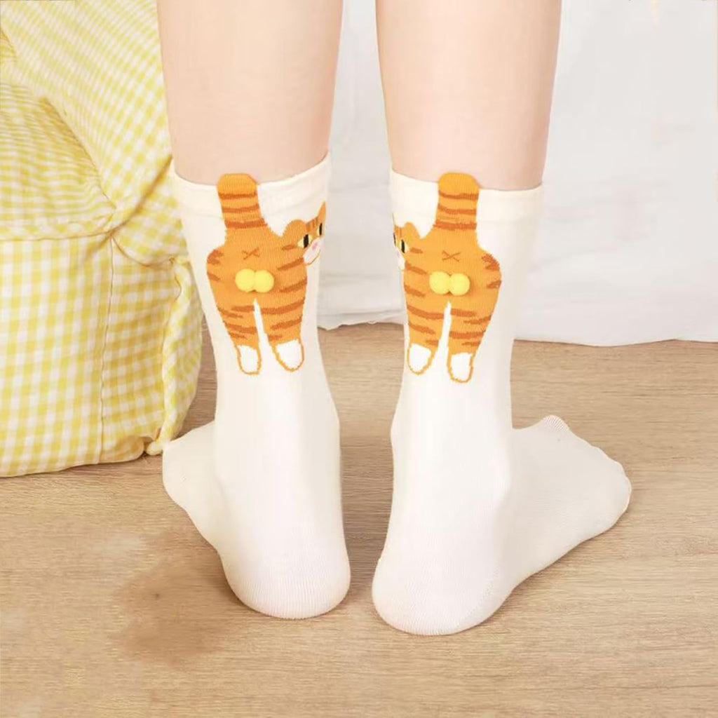 Cute Cat Butt Socks, Funny Animal Novelty Crew Socks, Novelty Cotton Sock for Women（2Pair）