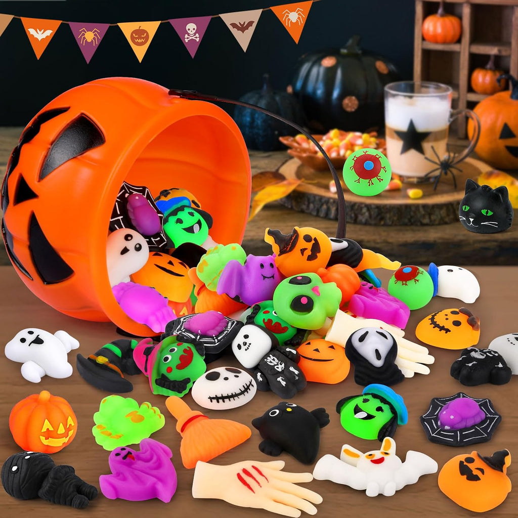 30PCS Halloween Mochi Squishy Toys, Mini Party Favors for Kids, Non-Candy Trick-or-Treat Goodie Bag Fillers