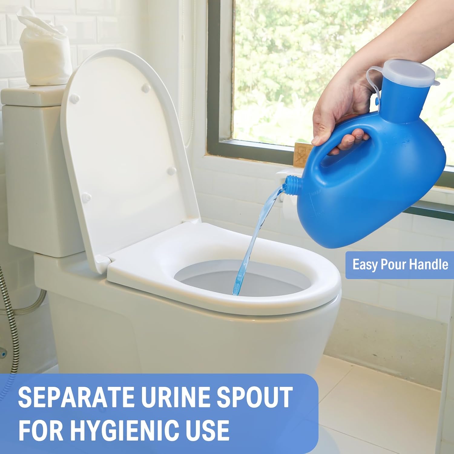 Urinals for Men - Male Urine Bottle Spill Proof Men Urinal Bottle w/Separate Urine Outlet Portable Pee Container 68 OZ for Hospital Home Camping Car Travel Leakproof 59" Shrinkable Hose