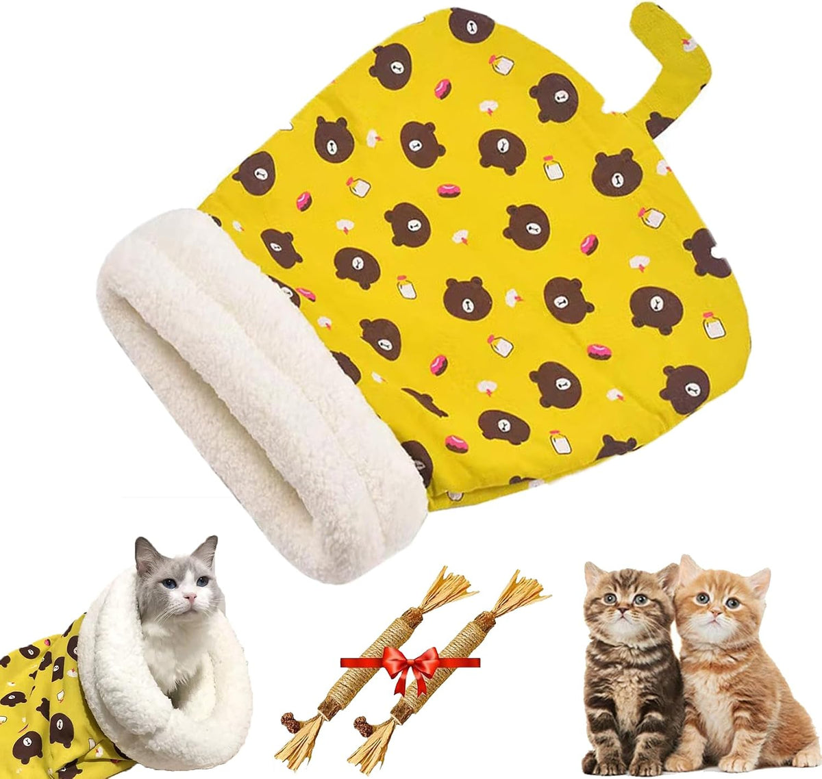 Cozy Convertible Pet Cave Sleeping Bag for Cats, Small Dogs & Rabbits – Plush Indoor Bed