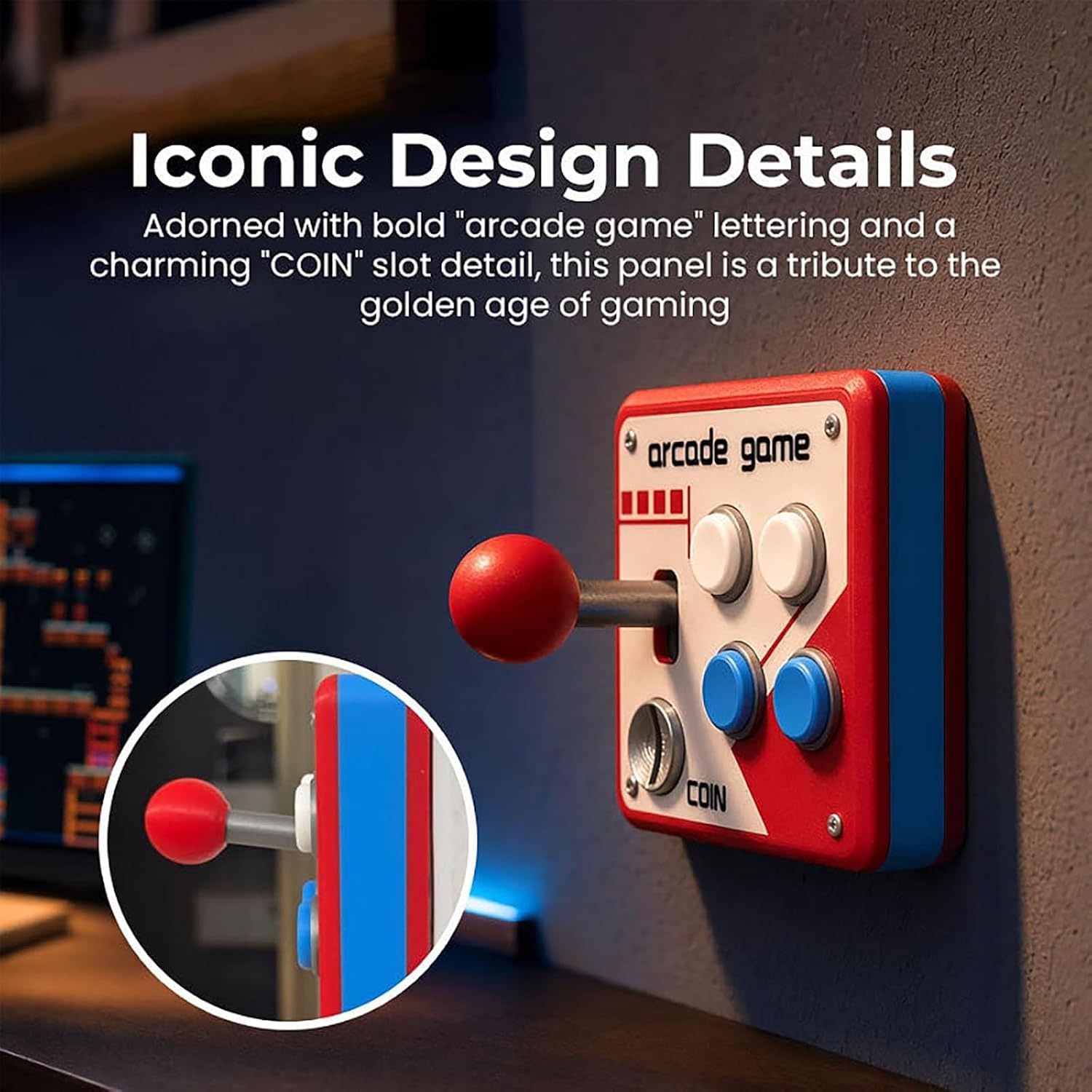 Retro Arcade Switch Panel, Vintage Arcade Wall Decor with Clicky Joystick and Colorful Buttons, Classic Joystick Button Wall Plate,Interactive Game Room Wall Art, Gamer Gift for Men (1Pcs)