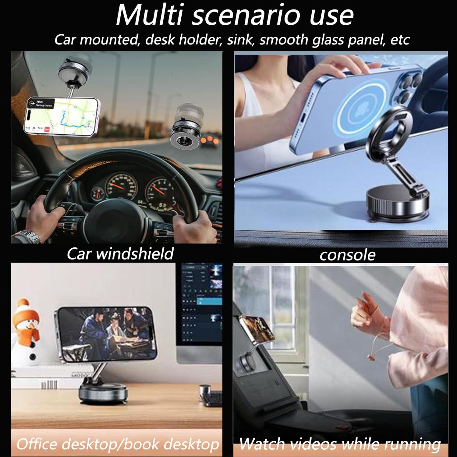 Car Phone Holder for Magsafe, 360° Rotation, Foldable Magnetic Dashboard Phone Holder, Compatible with iPhone 16/15/14/13/12 and All Android Smartphones
