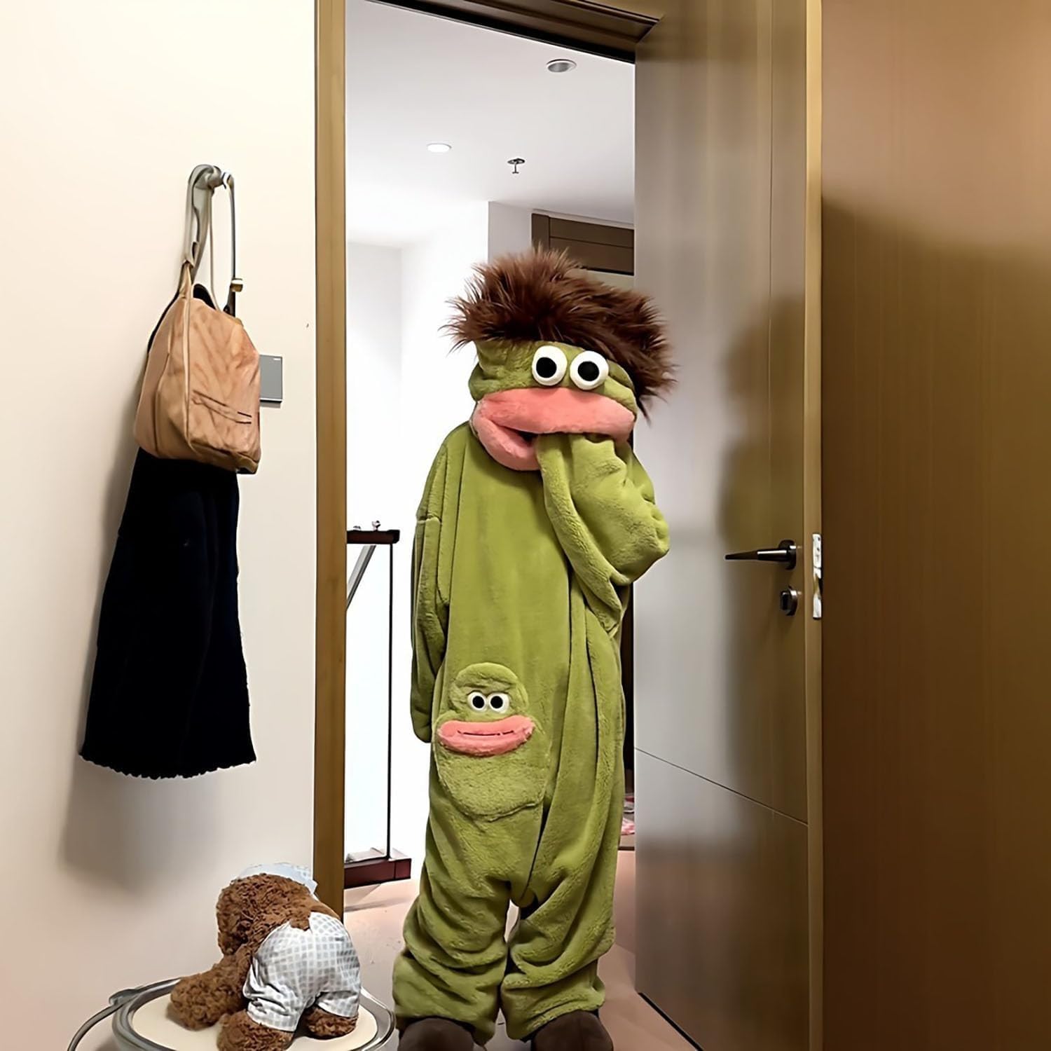 Adults Big Mouth Monster Onesie Pajamas Couples Matching Outfits | Goofy Monster One Piece Pajamas Couple Ugly Frog Onesie Outfits Clothing for Women Funny Cosplay Party Pjs