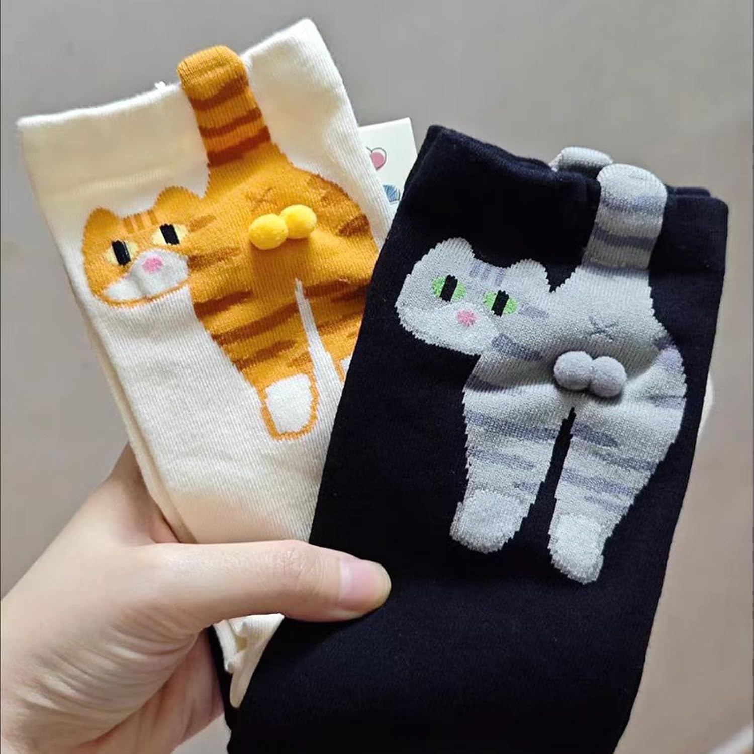 Cute Cat Butt Socks, Funny Animal Novelty Crew Socks, Novelty Cotton Sock for Women（2Pair）