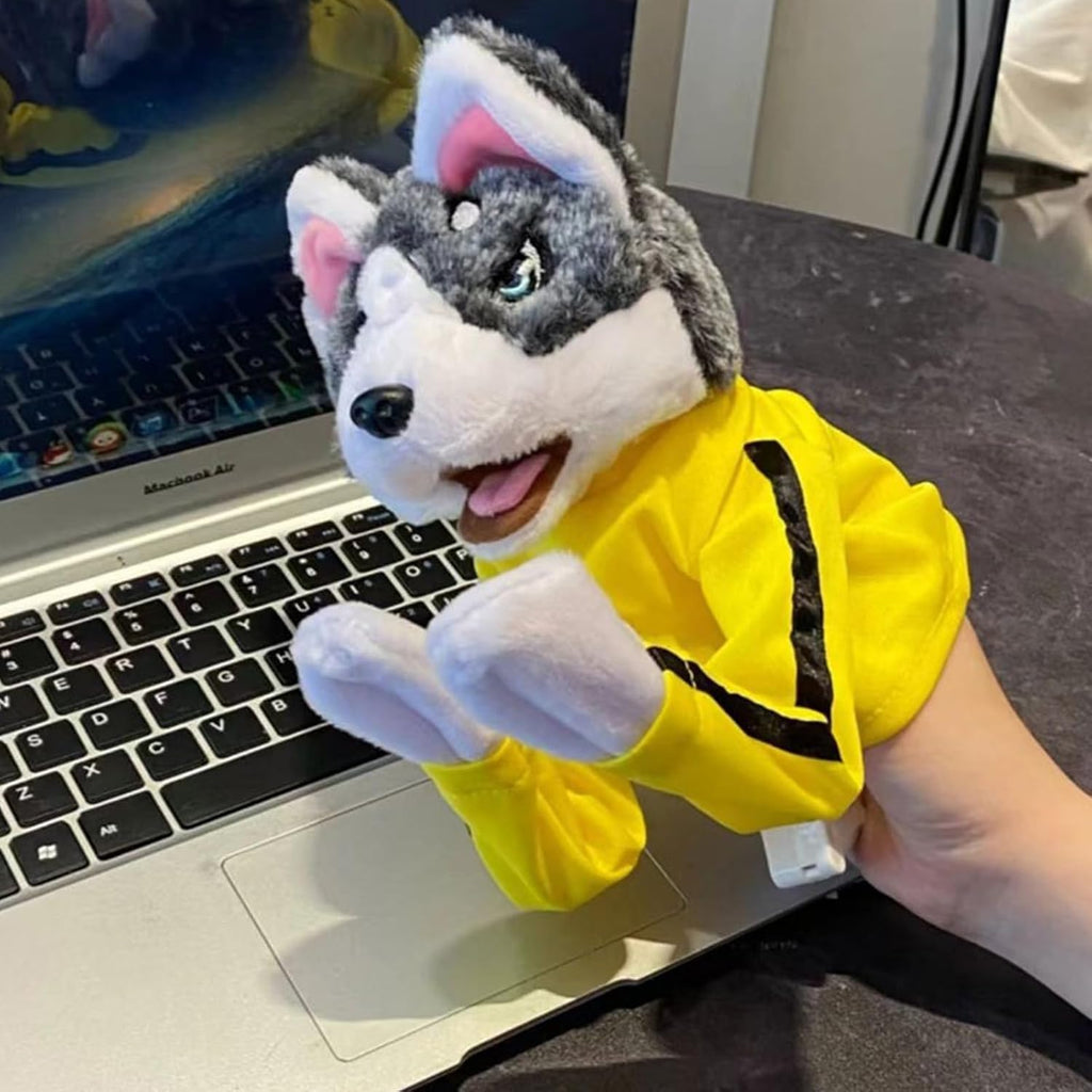 Kung Fu Husky Hand Puppet, Interactive Plush Boxing Dog Toy with Punching Action and Sound Effects, Funny Gift for Kids