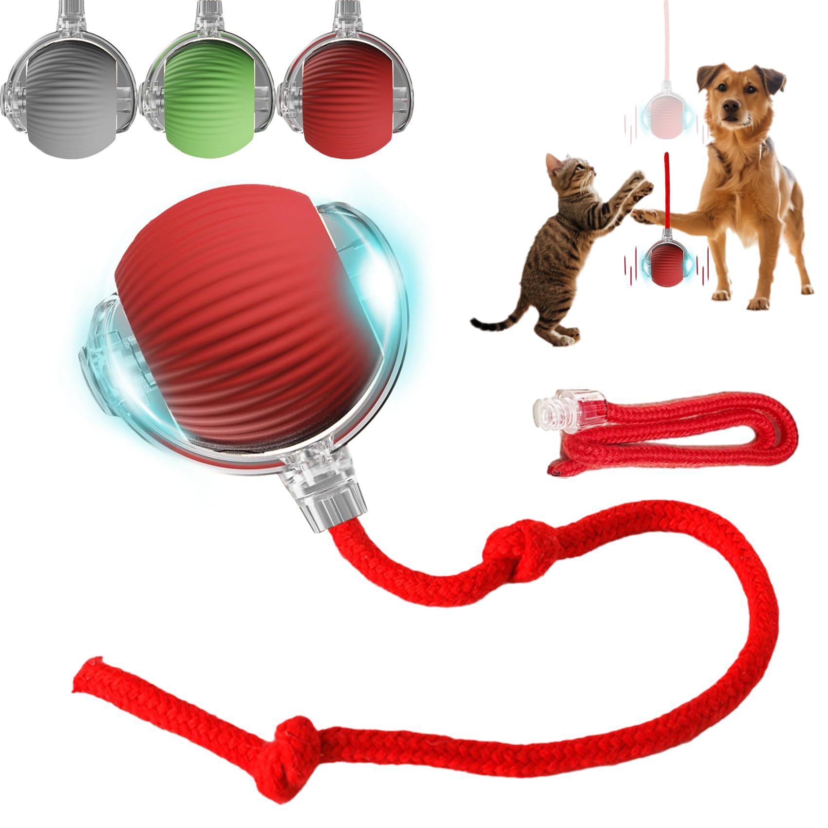 Interactive Dog Cat Toy Ball, Automatic Moving Bouncing Rolling, with Replacement Tail, Pet Smart Chase Ball Rechargeable, Enrichment Toys for Bored Indoor Adult Cats/Dogs