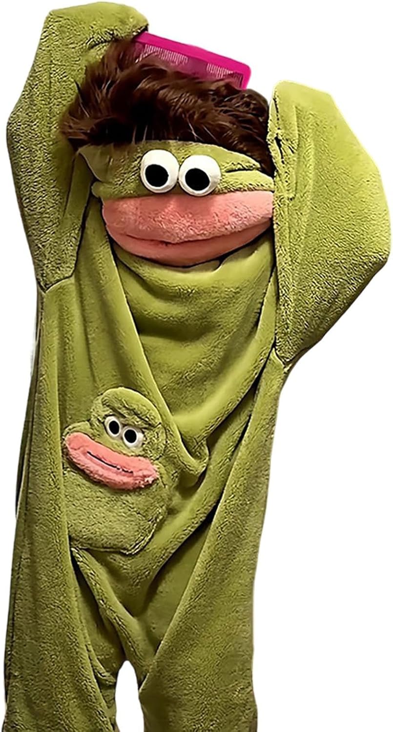 Adults Big Mouth Monster Onesie Pajamas Couples Matching Outfits | Goofy Monster One Piece Pajamas Couple Ugly Frog Onesie Outfits Clothing for Women Funny Cosplay Party Pjs