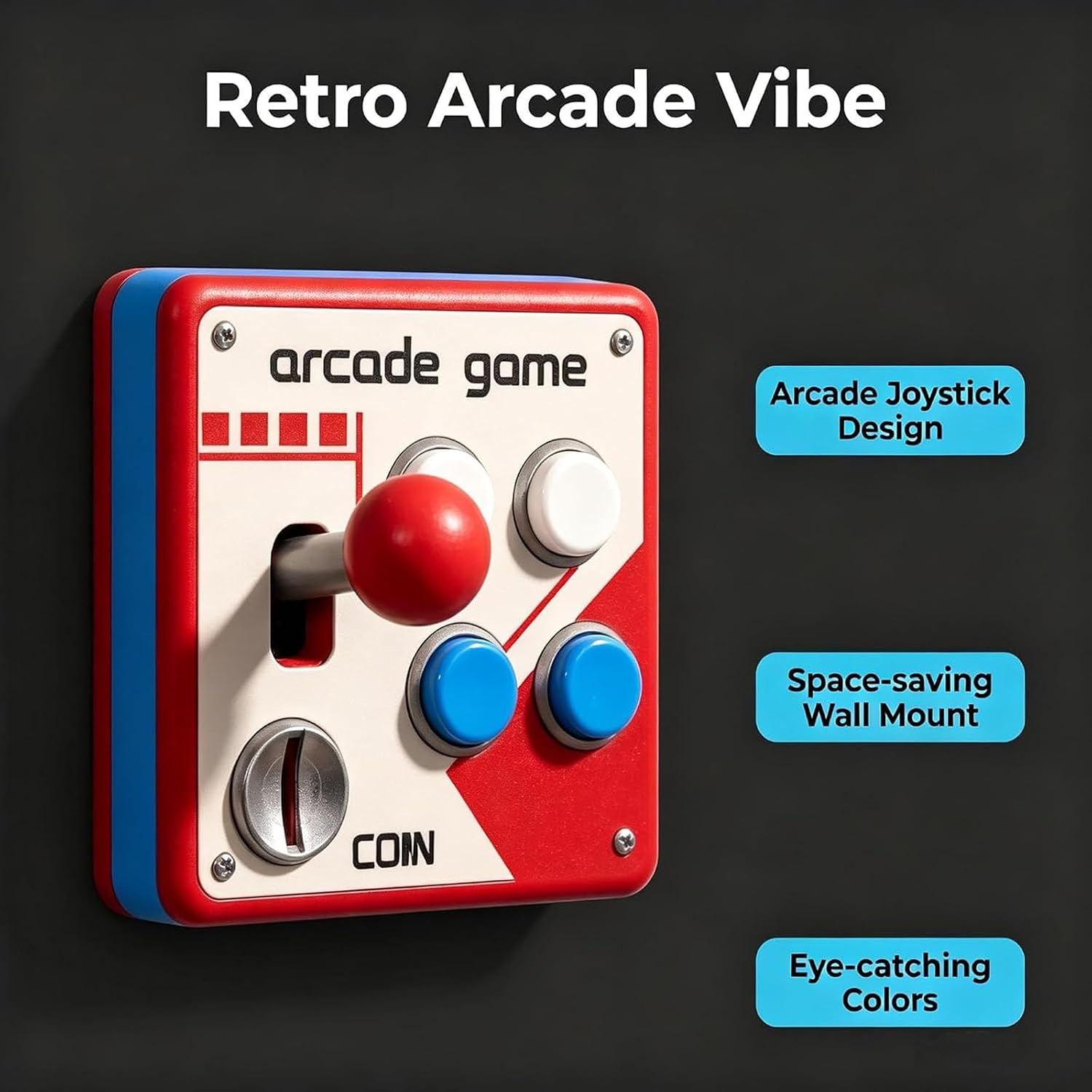 Retro Arcade Switch Panel, Vintage Arcade Wall Decor with Clicky Joystick and Colorful Buttons, Classic Joystick Button Wall Plate,Interactive Game Room Wall Art, Gamer Gift for Men (1Pcs)