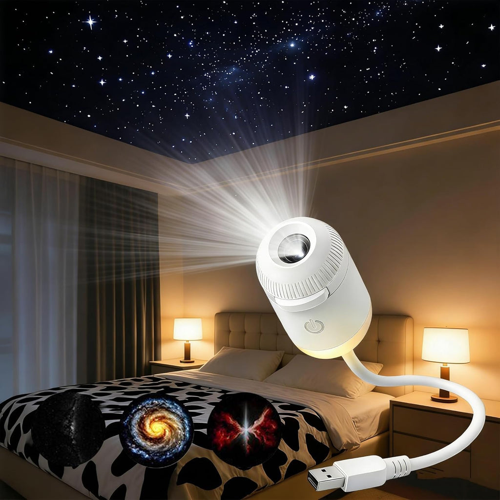 Galaxy Projector 2-in-1 Starry Sky Night Light, 360° Adjustable LED Milky Way Projector Lamp, USB Powered Portable Star Projector for Bedroom, Hallway & Ceiling Decor (1 Set,with 6 Films)