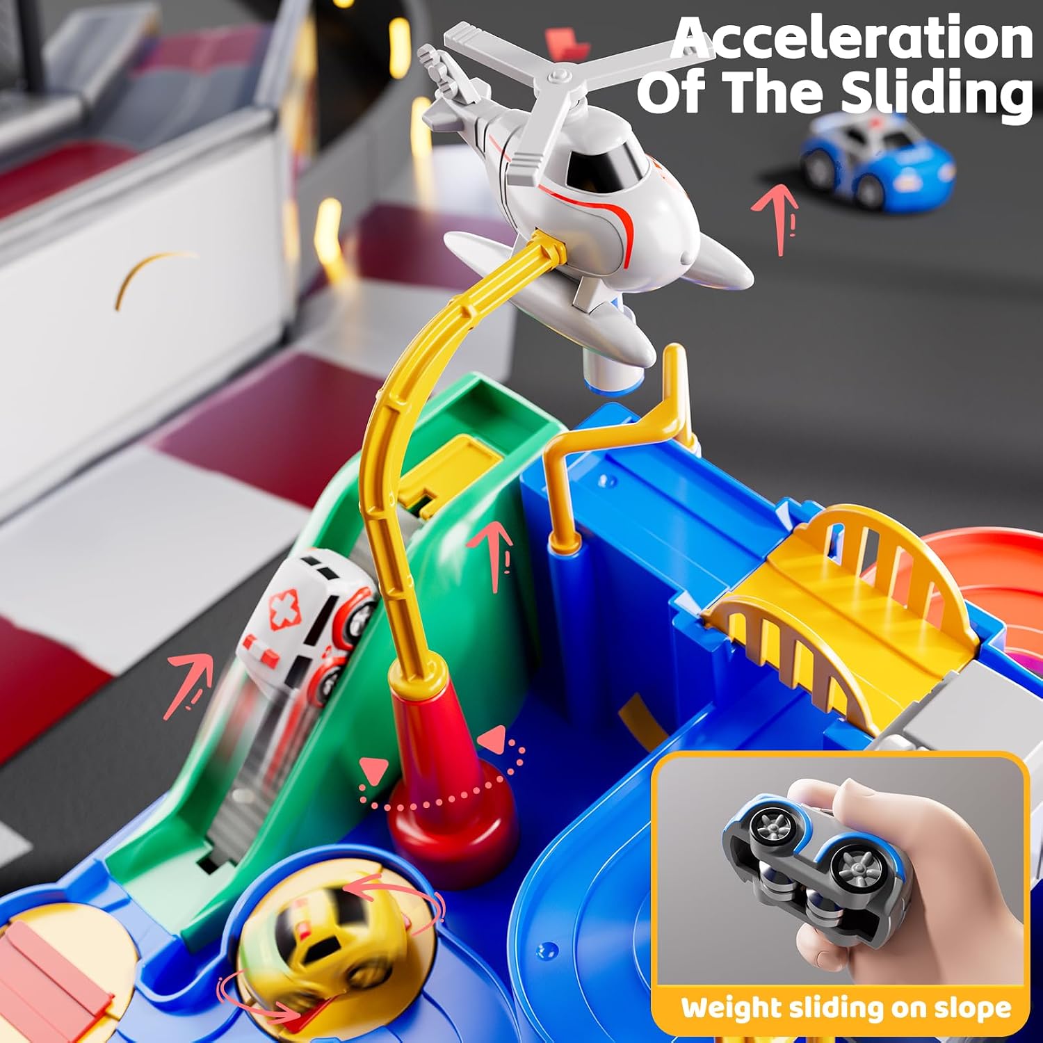 Car Race Track Toy for Kids Ages 3+, Interactive City Track Set with 4 Random Mini Cars, Educational Birthday Gift for Toddlers
