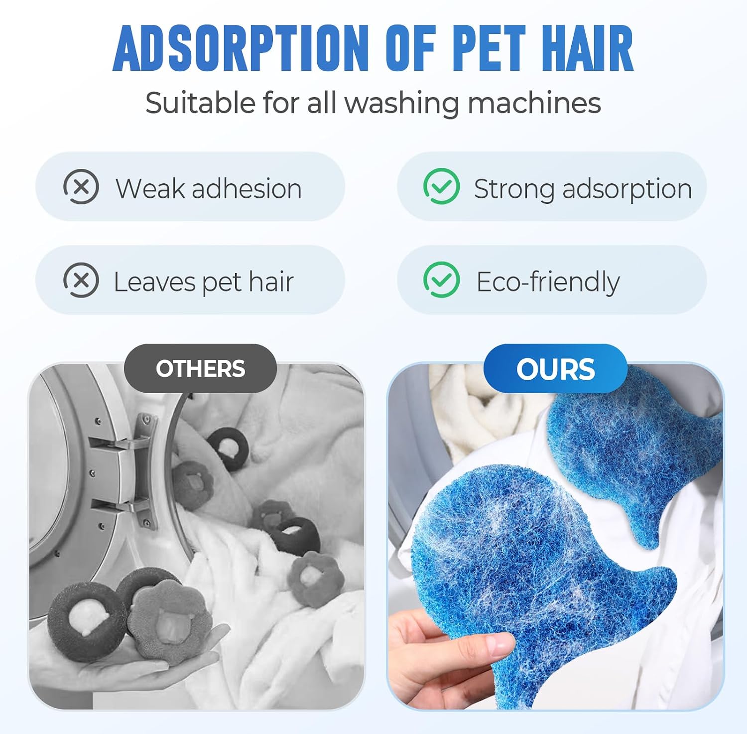 Pet Hair Remover for Laundry, 2026 New Upgrade Reusable Dryer Sheets Pet Hair Remover, Cats Dogs Hairs Catcher Pets Hair Remover Lint Catcher for Washing Machine (Blue-10pcs)