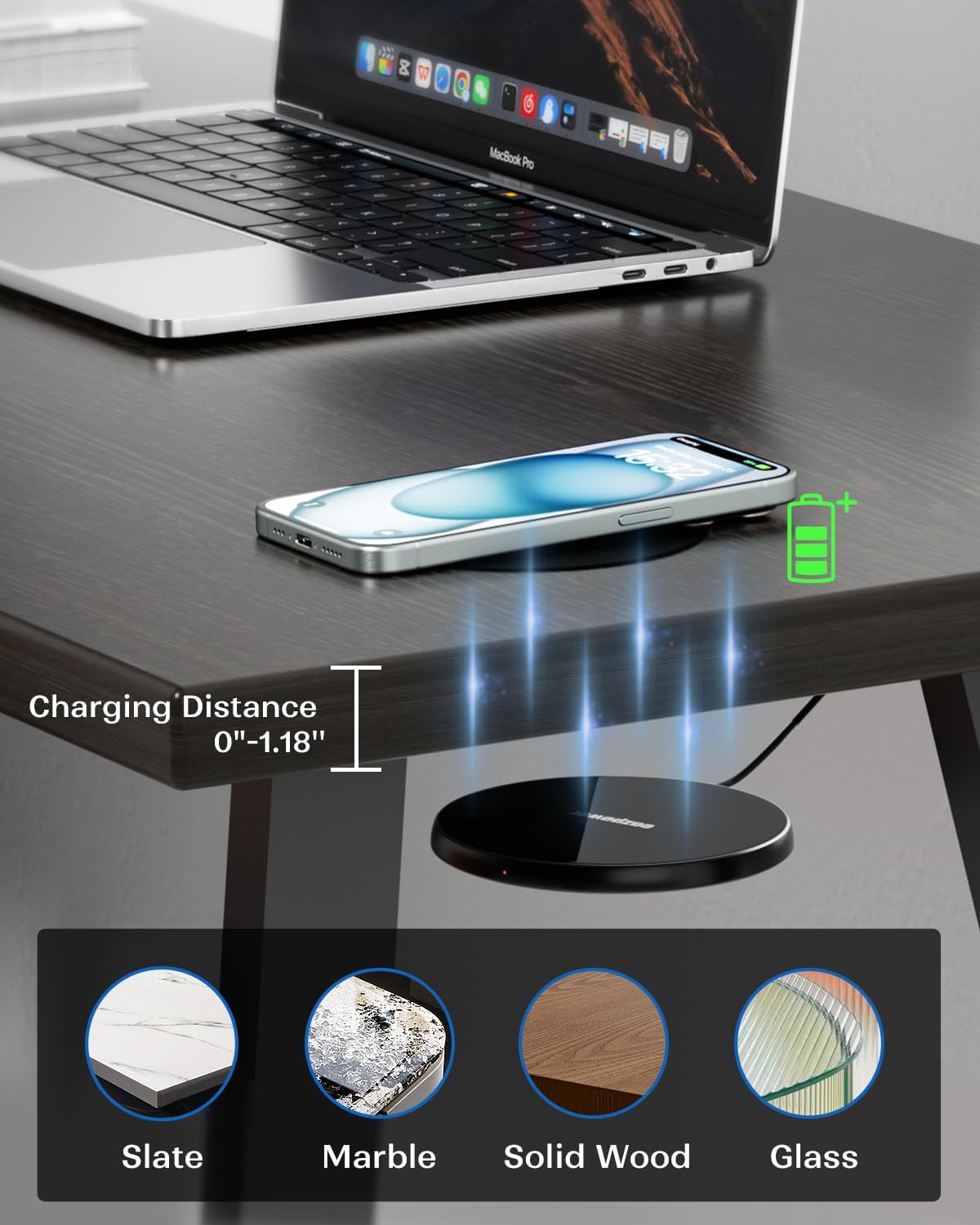 Invisible Wireless Charger, 0-30mm Under Desk Wireless Charger