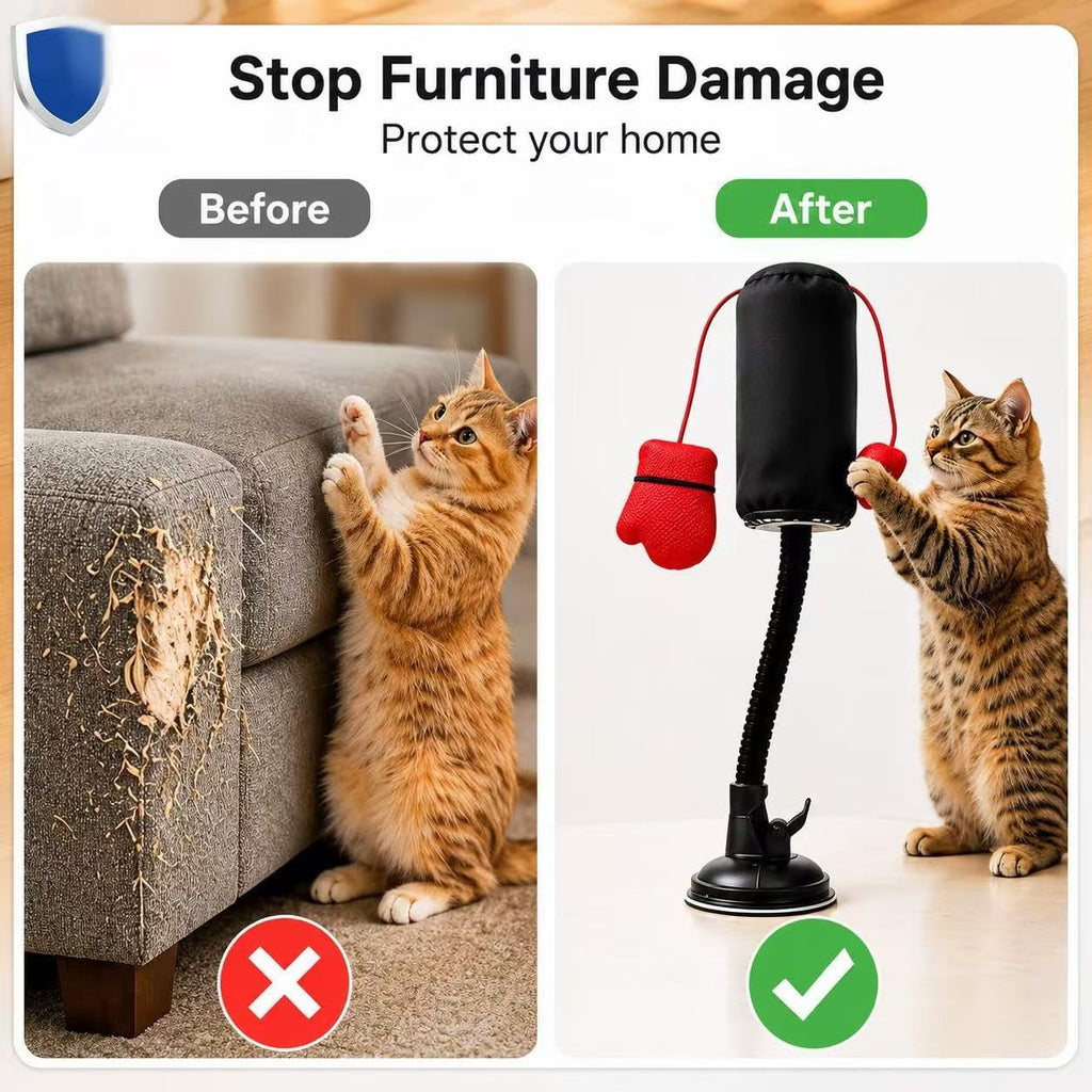 Cat Punching Bag Toy, Interactive Punch Cat Toy with Dangling Boxing Gloves, Sturdy ABS Suction Cup Base Wobble Cat Boxing Toy for Indoor Cats Exercise & Mental Stimulation