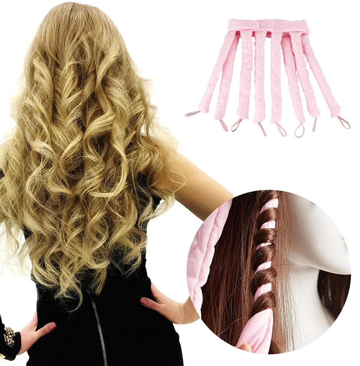 Overnight Heatless Curling Headband, 8-Rod No-Heat Hair Curler for Soft Natural Curls