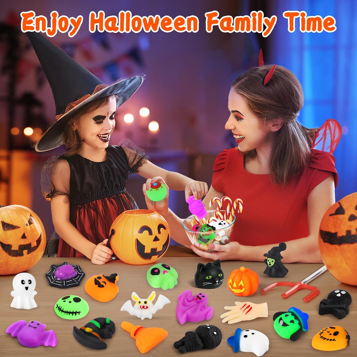 30PCS Halloween Mochi Squishy Toys, Mini Party Favors for Kids, Non-Candy Trick-or-Treat Goodie Bag Fillers