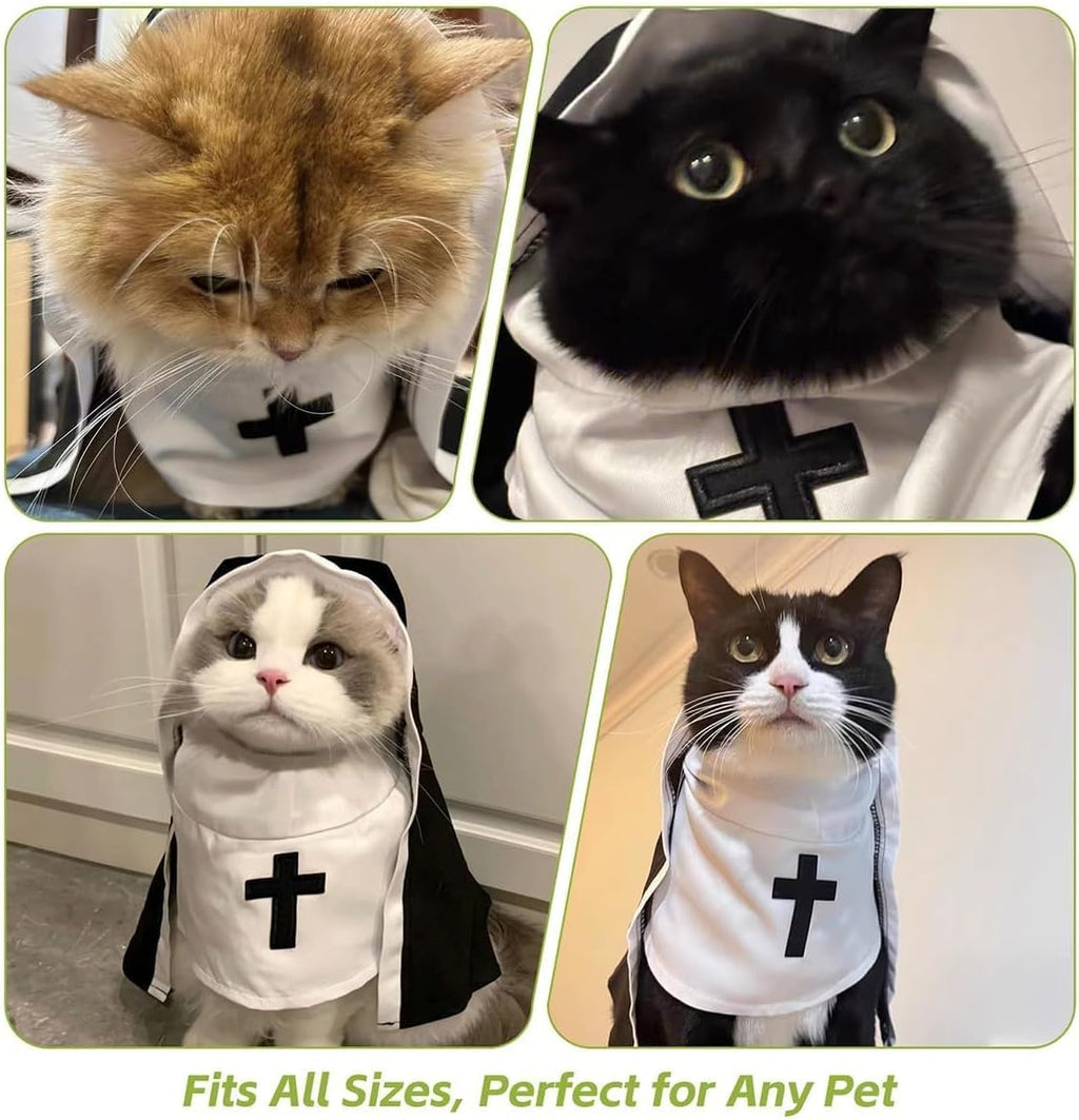 Funny Cat Nun Halloween Costume, One-Piece Hooded Dress for Cats & Small Dogs