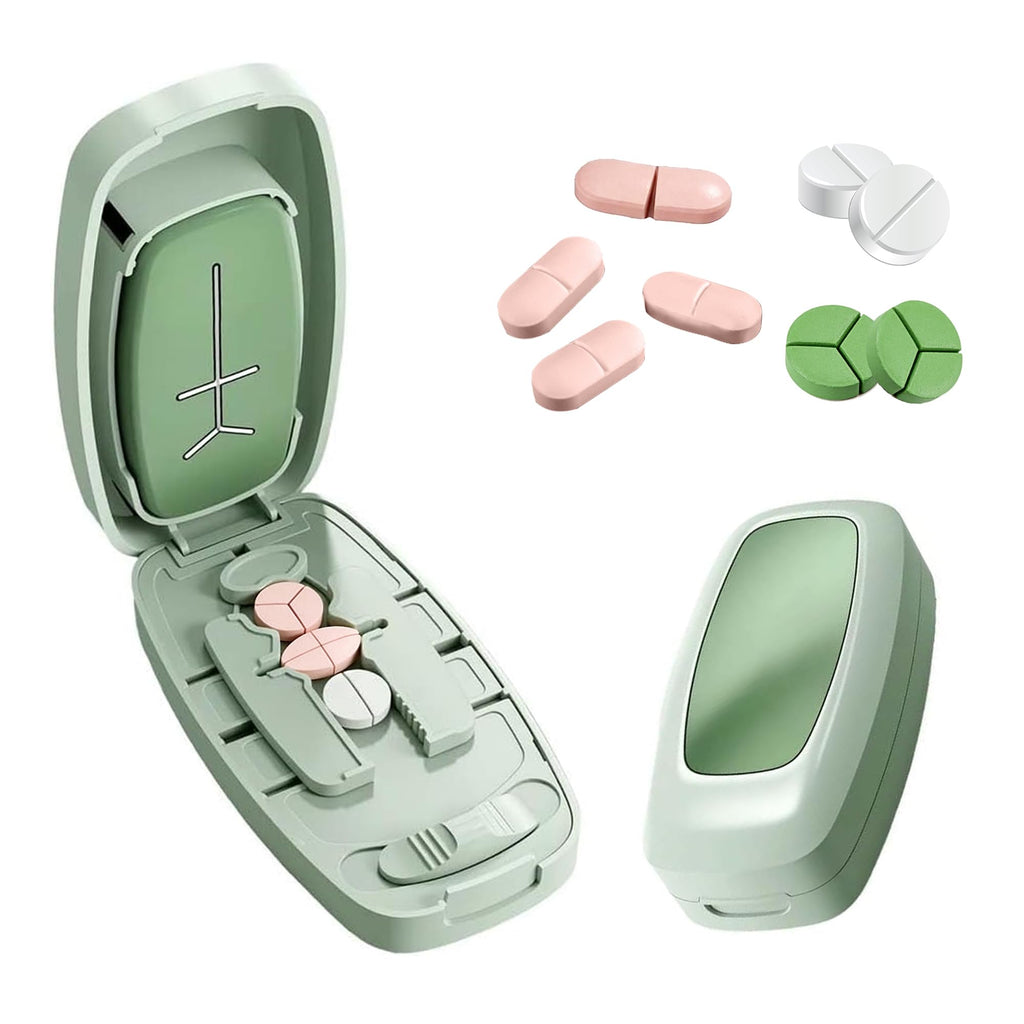 2026 Adjustable Pill Cutter with Storage Case, 1/2 1/3 1/4 Tablet Splitter with V-Shaped Centering Guide, Stainless Steel Blade, Portable Medication Organizer for Home, Office & Travel