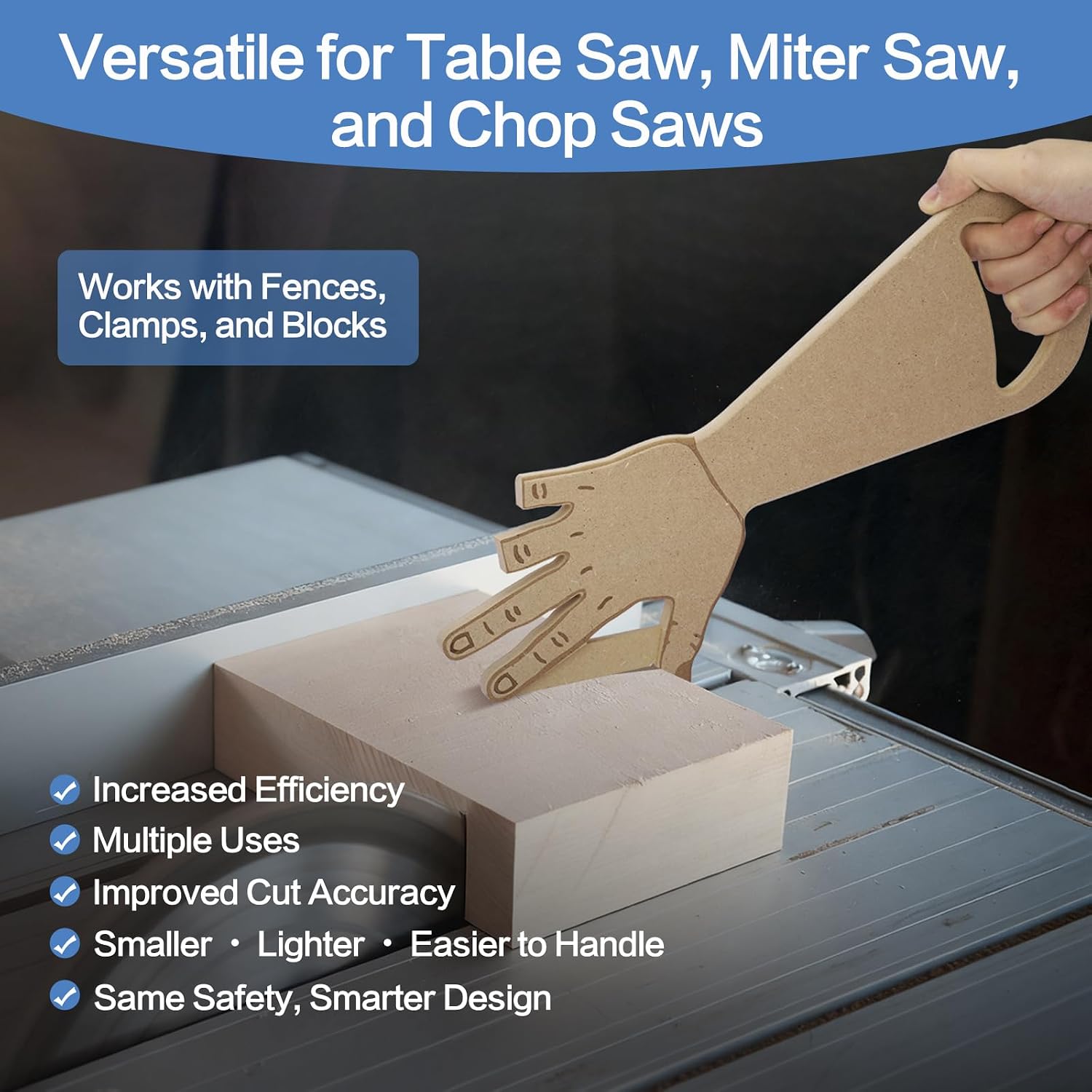 Table Saw Push Stick Hand-Shaped Push Block for Miter Saw, Router Table, Jointer – Unique Woodworking Gift for Dad, Father’s Day Project Tool, Safety Stick for Saw Table