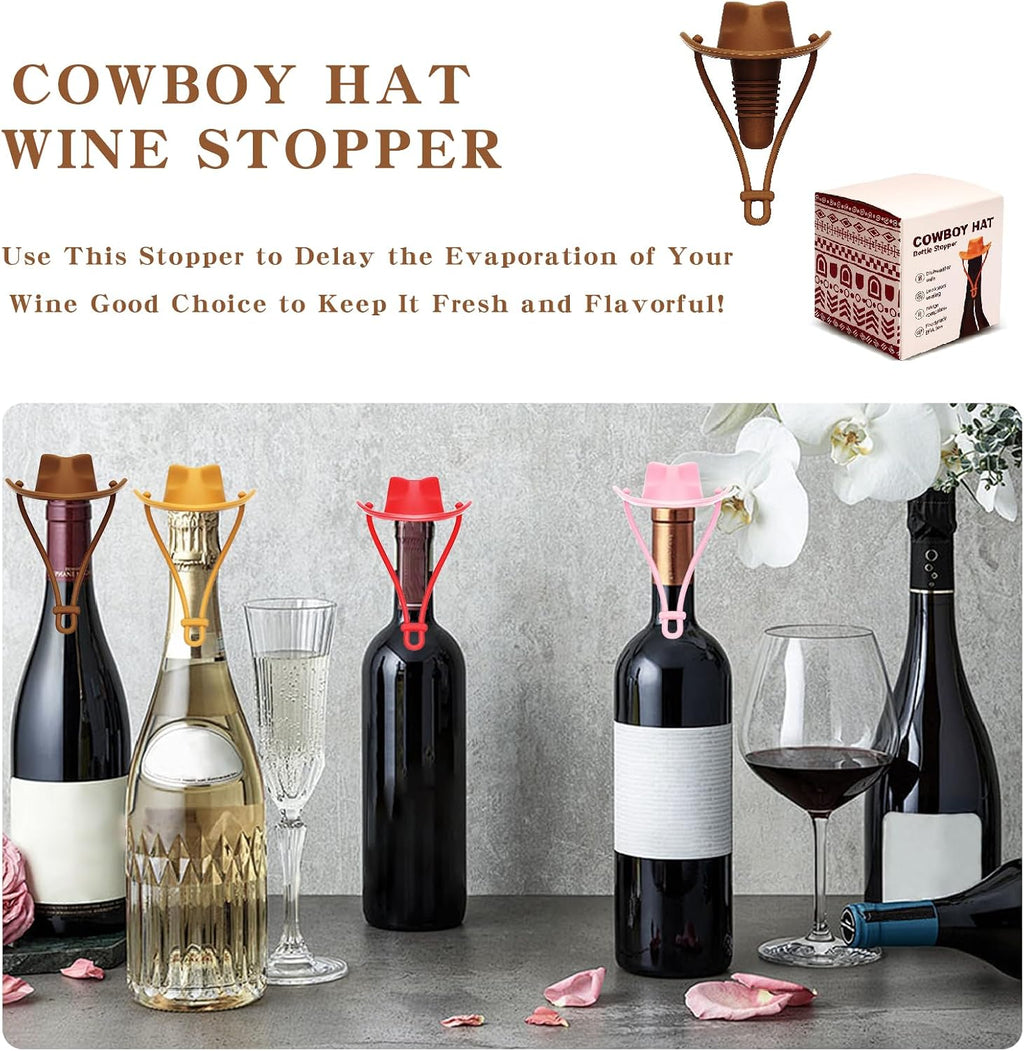 Cowboy Hat Wine Stopper, Reusable Silicone Bottle Stopper for Wine & Champagne, Funny Western Bottle Cap, Cute Party Decoration Gift for Men & Women