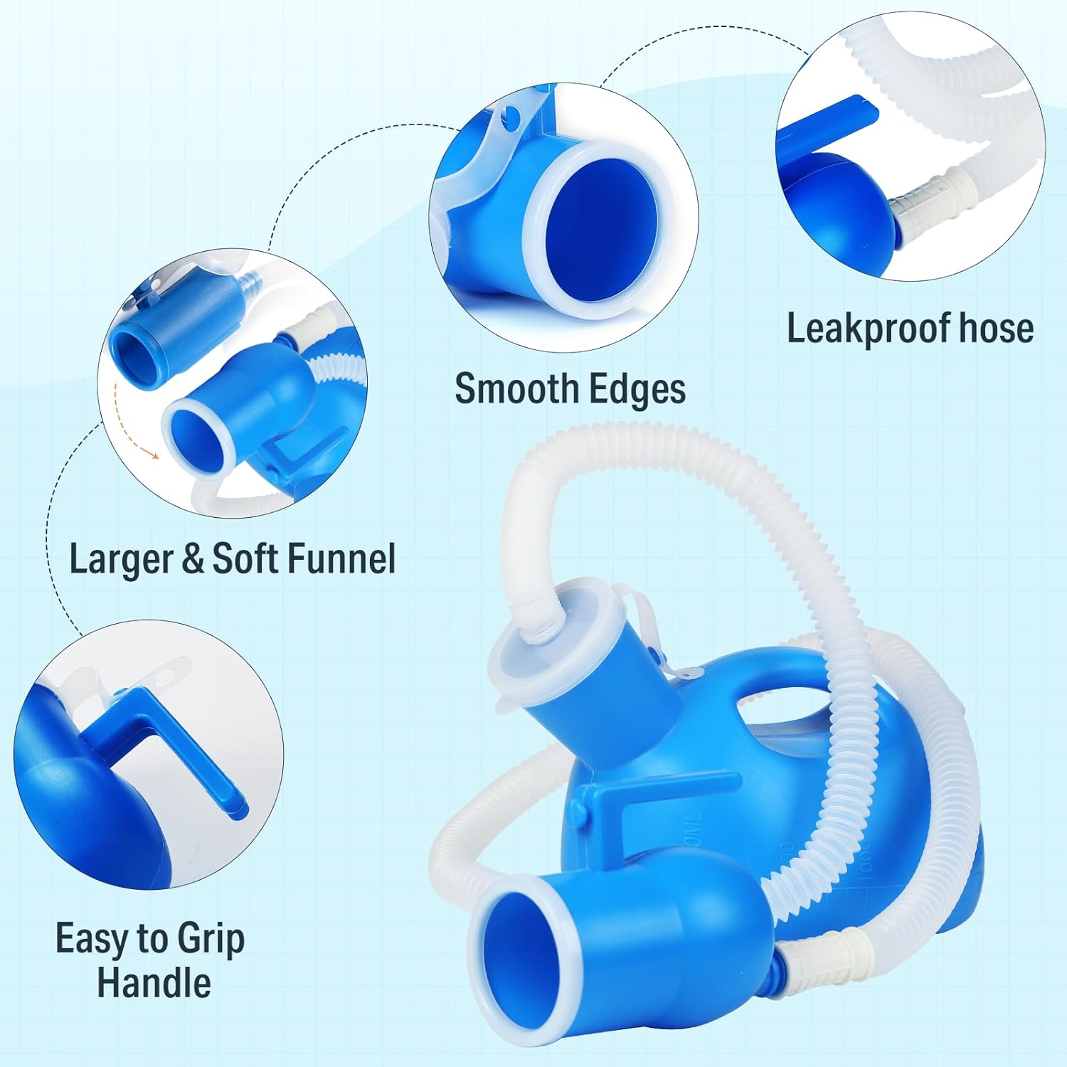 Urinals for Men - Male Urine Bottle Spill Proof Men Urinal Bottle w/Separate Urine Outlet Portable Pee Container 68 OZ for Hospital Home Camping Car Travel Leakproof 59" Shrinkable Hose