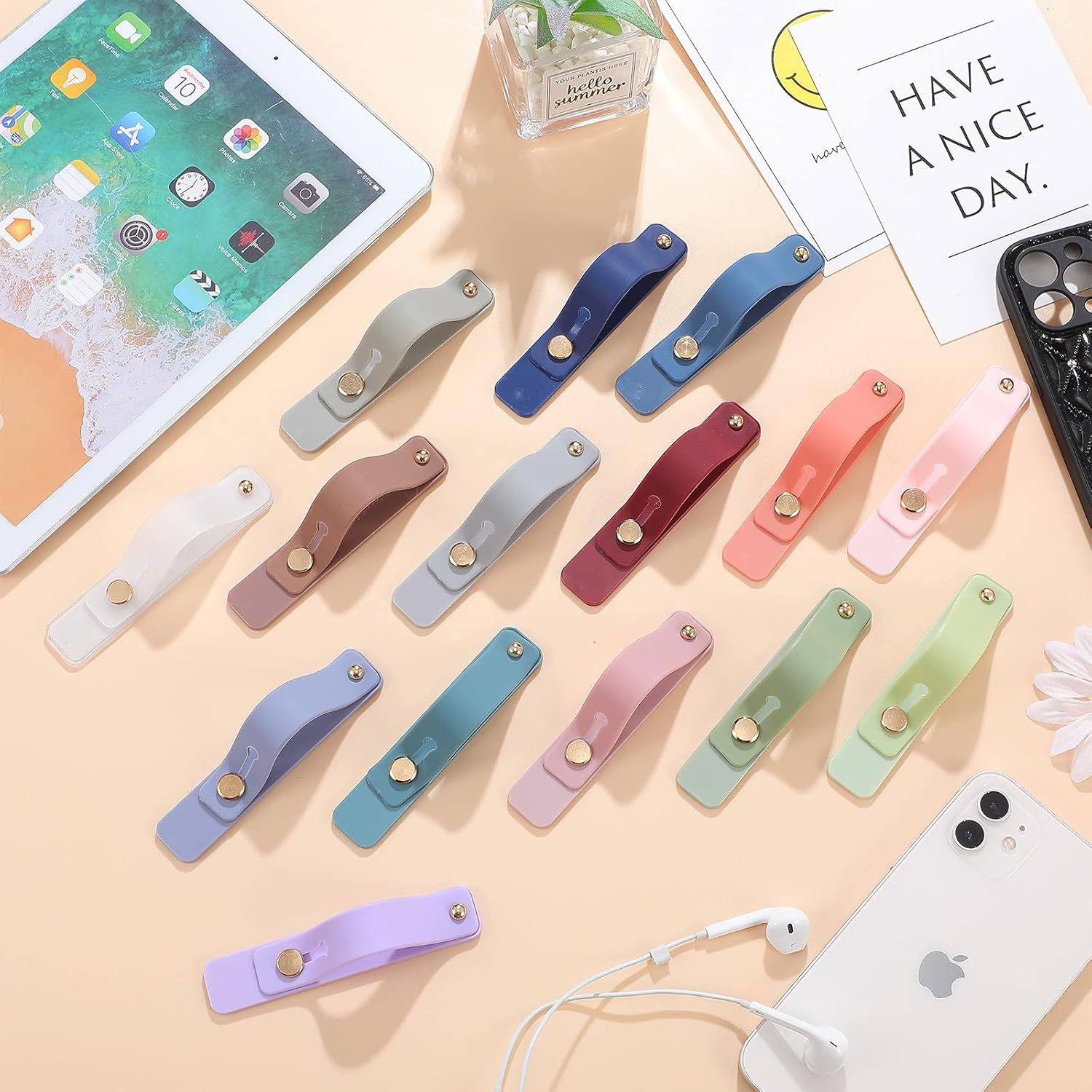 Cell Phone Finger Grips, Telescopic Finger Strap Bracket Silicone Phone Grip Holder Portable Phone Finger Kickstand for Universal Cell Phones 15pcs (Random Color)