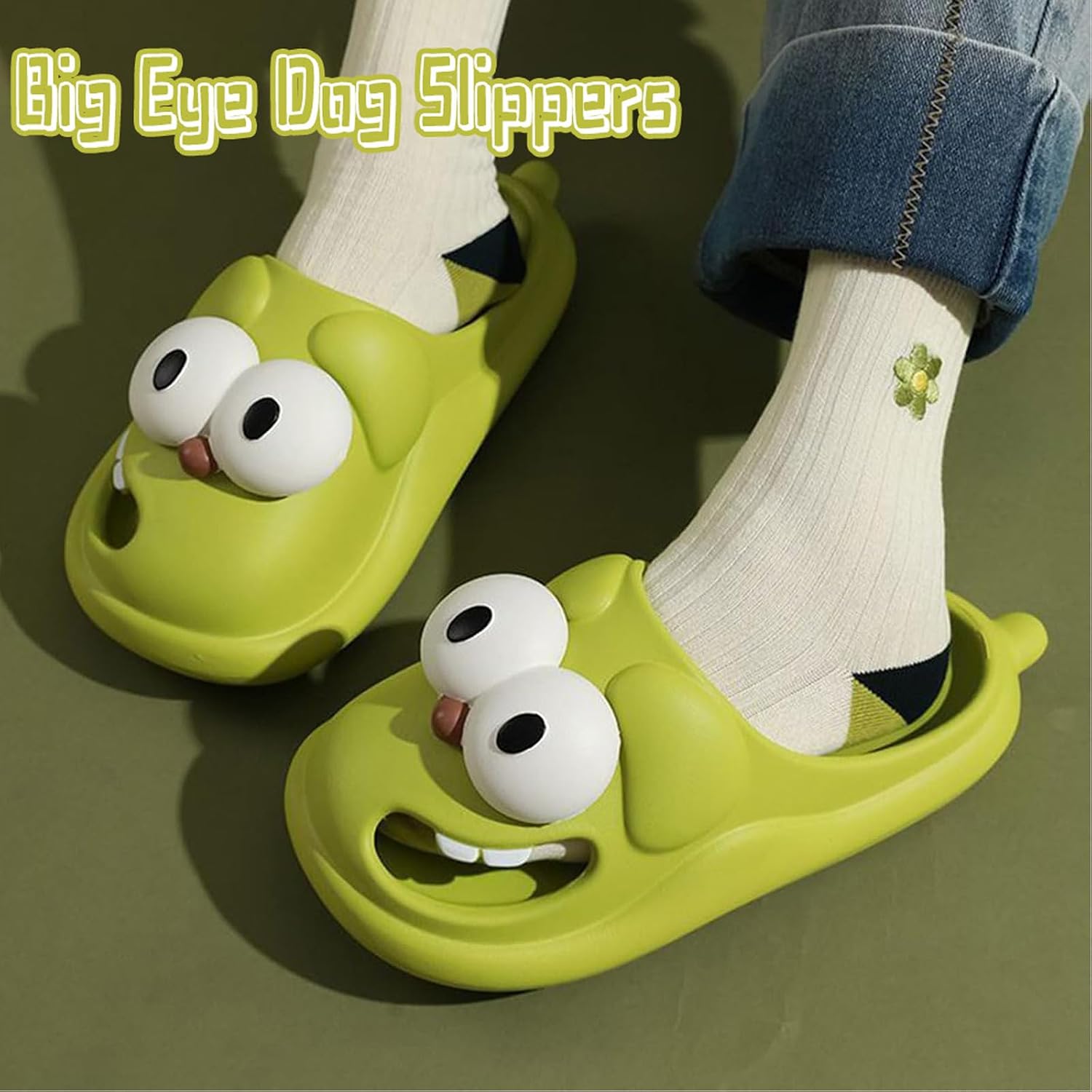 Kissing Slippers for Couples – Funny 3D Big Eye Dog Tongue Kiss Slides, Cute Cartoon House Shoes, Indoor Slippers for Women Men Non-Slip