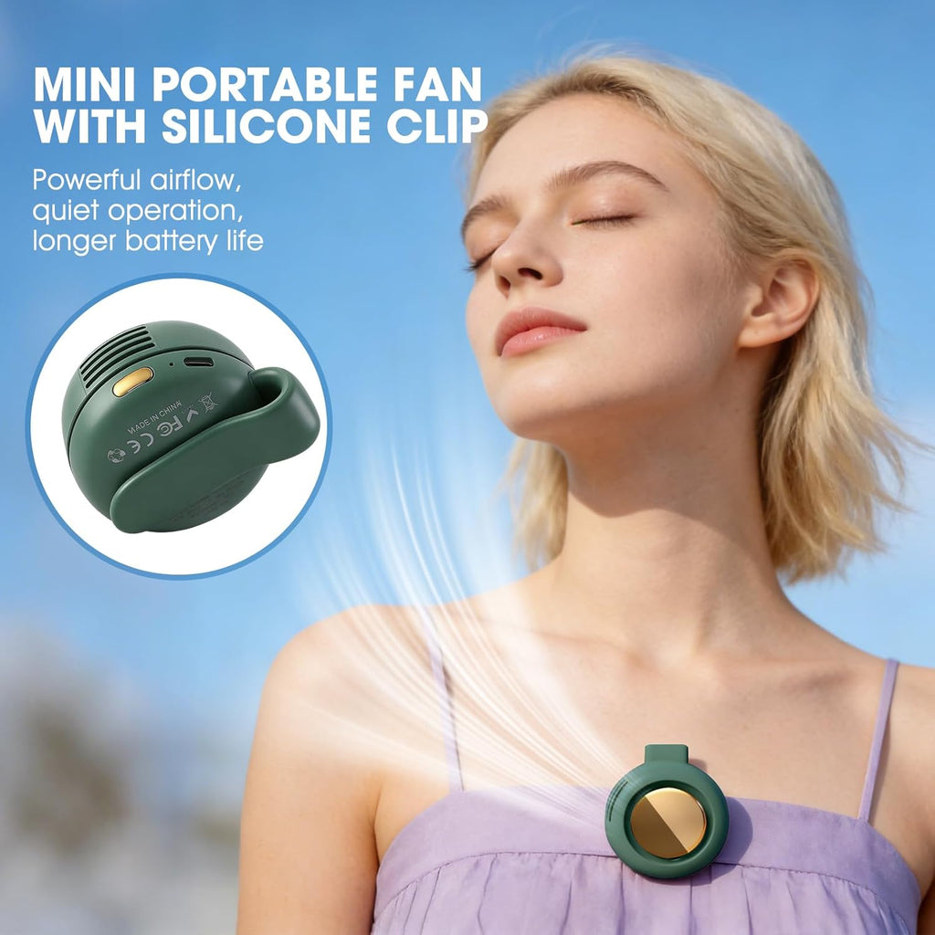 Portable Silent Mini Bladeless Fan Clip On,3 Speeds Clip-On Fans For Shirt,Small Clips Fanmini Whirlwind Fans For Waist Clips Suitable For Outdoor & Travel & Office (Green)