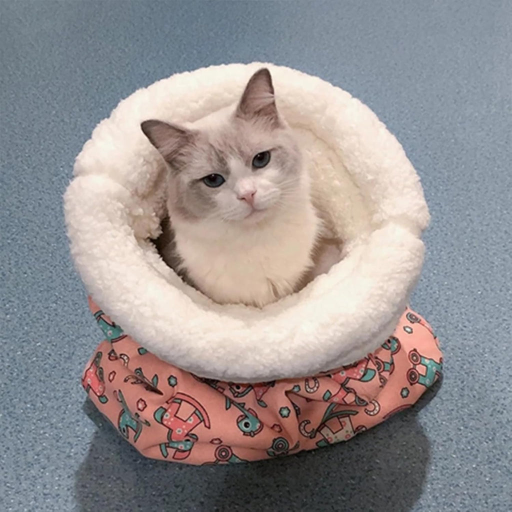 Cozy Convertible Pet Cave Sleeping Bag for Cats, Small Dogs & Rabbits – Plush Indoor Bed