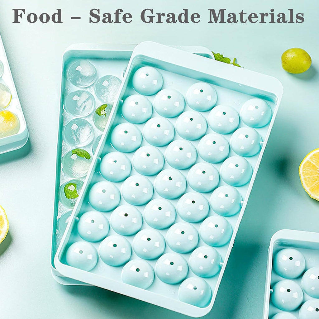 Round Ice Cube Tray with Lid, Reusable 33-Cavity Mini Ice Ball Maker Mold for Freezer, Cocktails & Whiskey