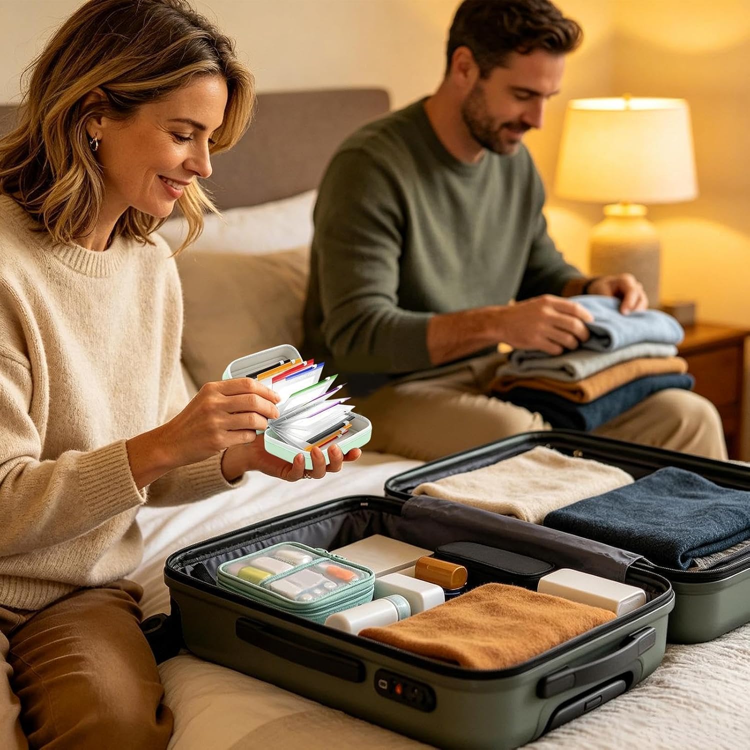 14-Piece Travel Pill Organizer, Reusable Waterproof Medication & Supplement Pouches with Labels, 2-Week Daily Pill Storage