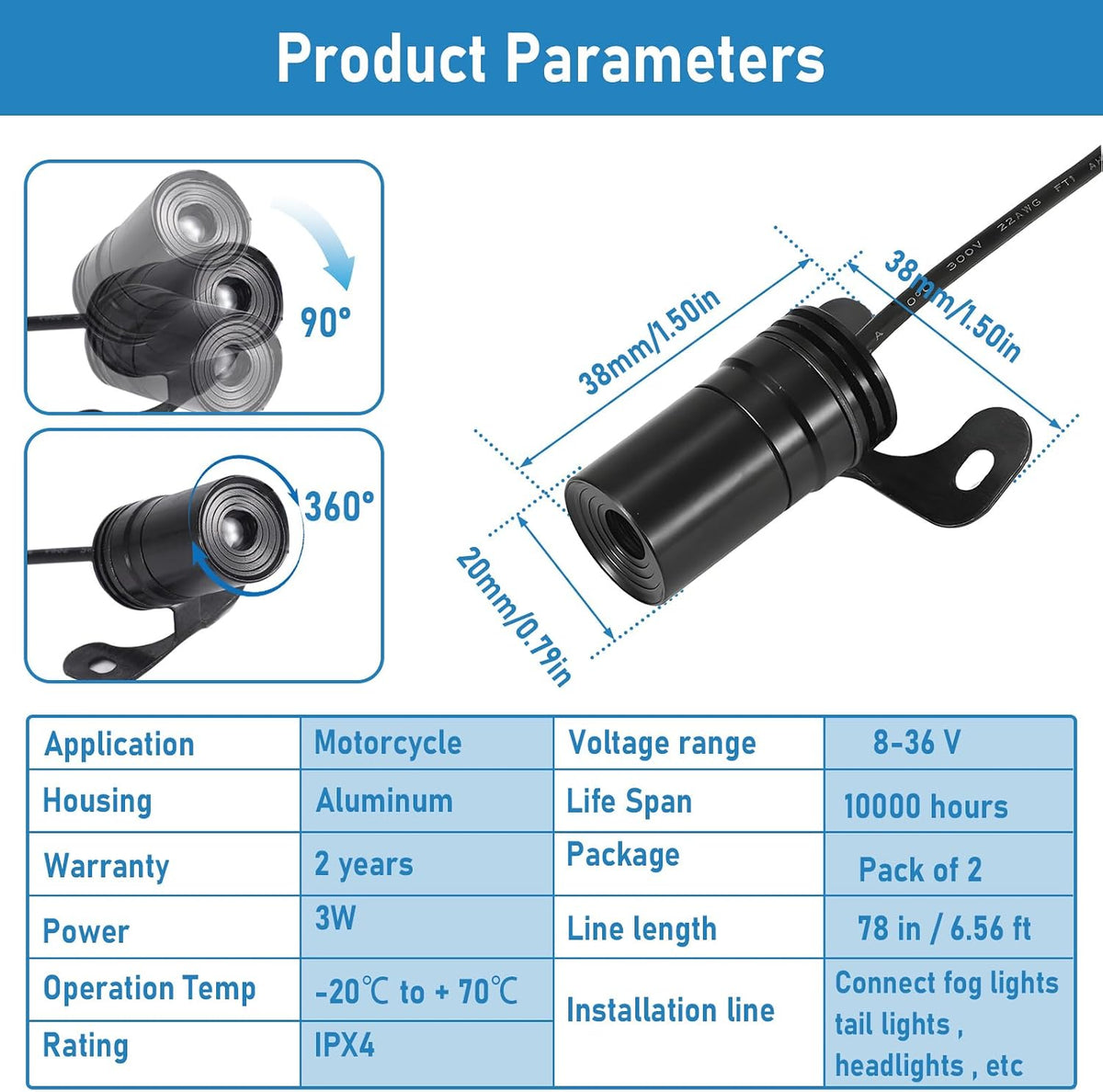 2-Pack Motorcycle Angel Wing Projector Lights – Adjustable LED Ground Lights, 8–36V