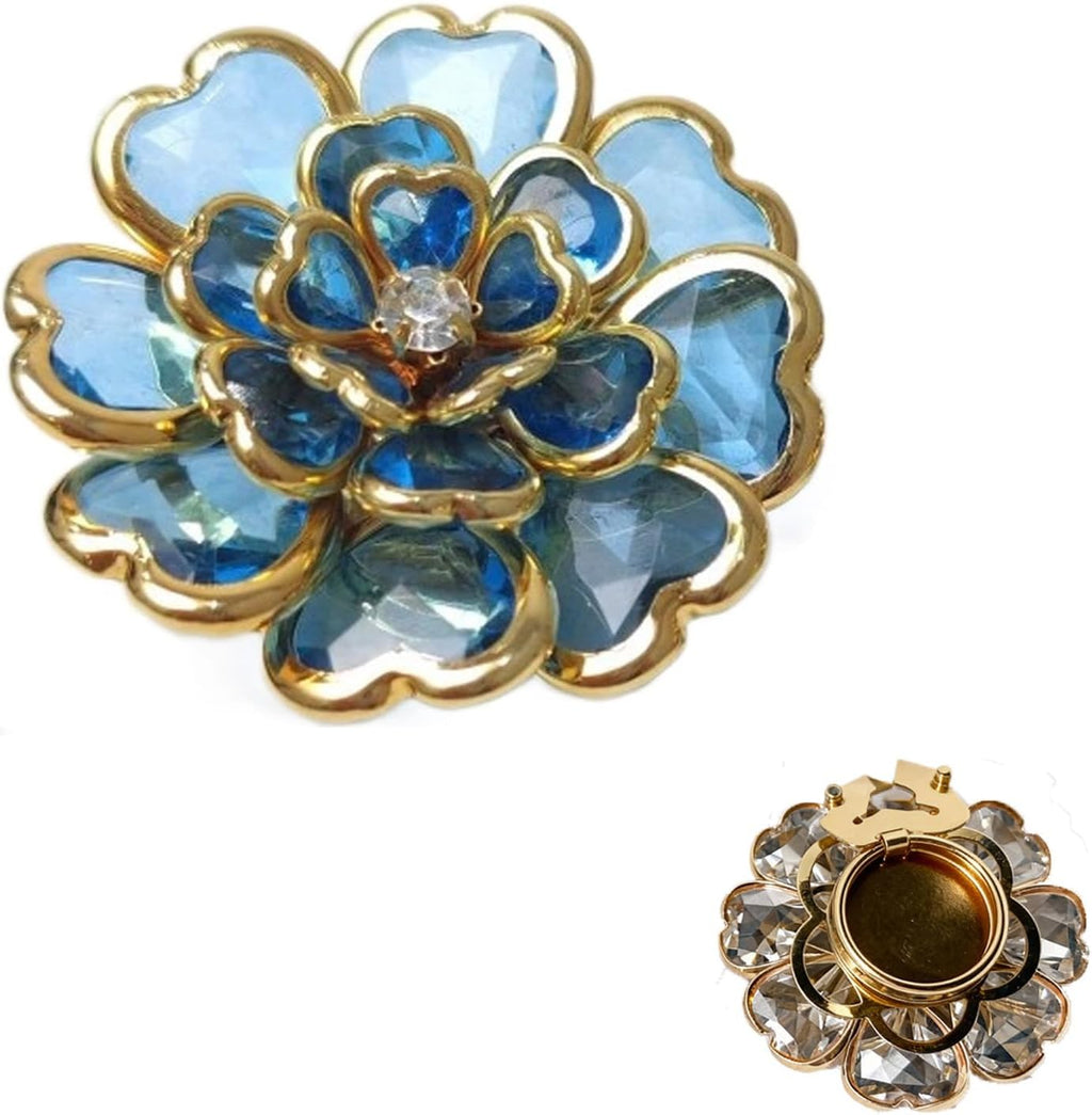 2-Pack Flower Rhinestone Button Covers, 38mm / 1.49 in Crystal Clip-On Jewelry for Blouses, Shirts & Clothing
