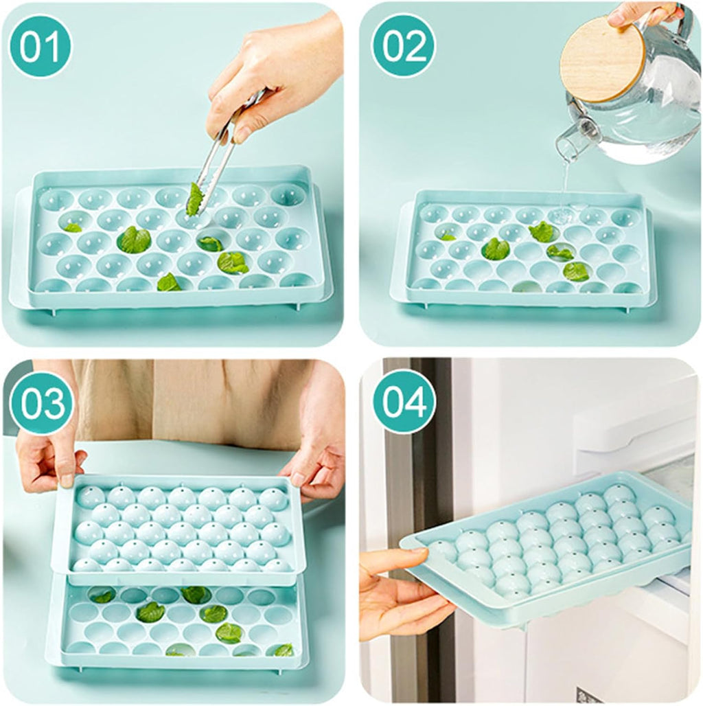 Round Ice Cube Tray with Lid, Reusable 33-Cavity Mini Ice Ball Maker Mold for Freezer, Cocktails & Whiskey