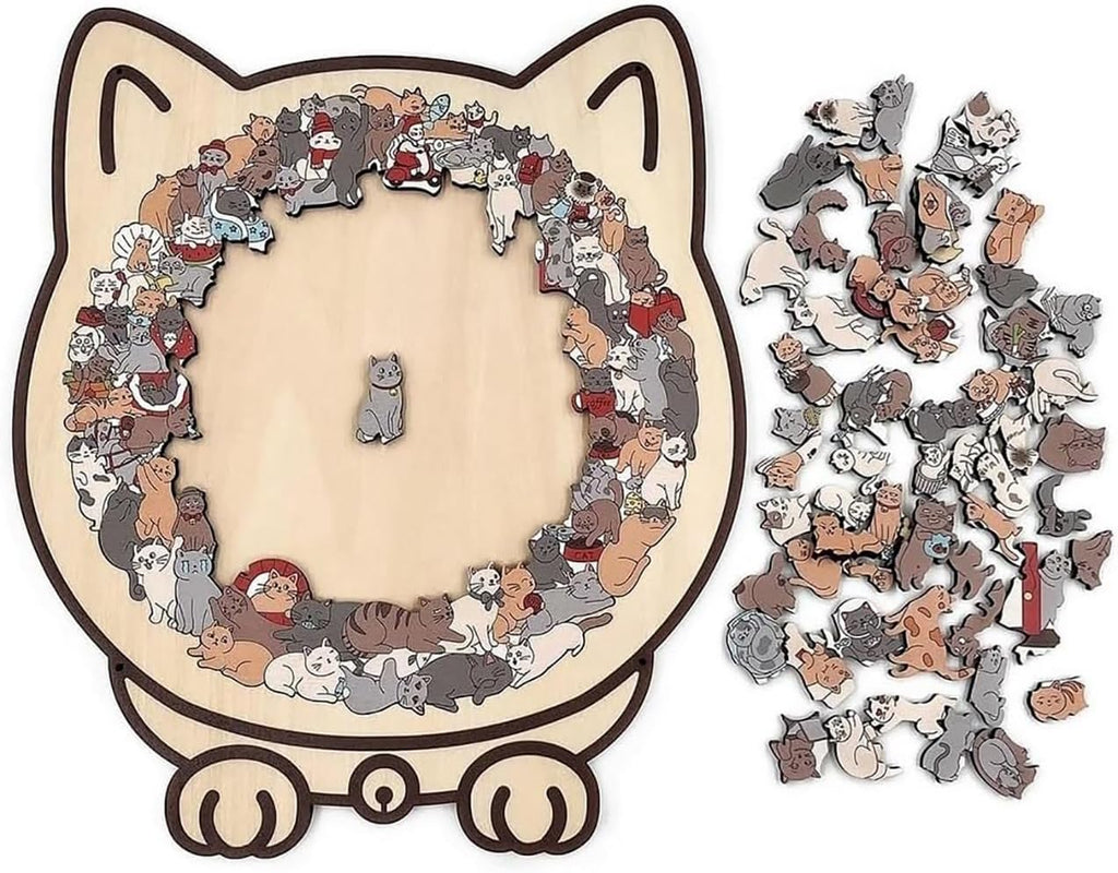 135-Piece Cat-Shaped Wooden Jigsaw Puzzle, Morandi Color Animal Puzzle for Adults, Creative Home Decor Gift