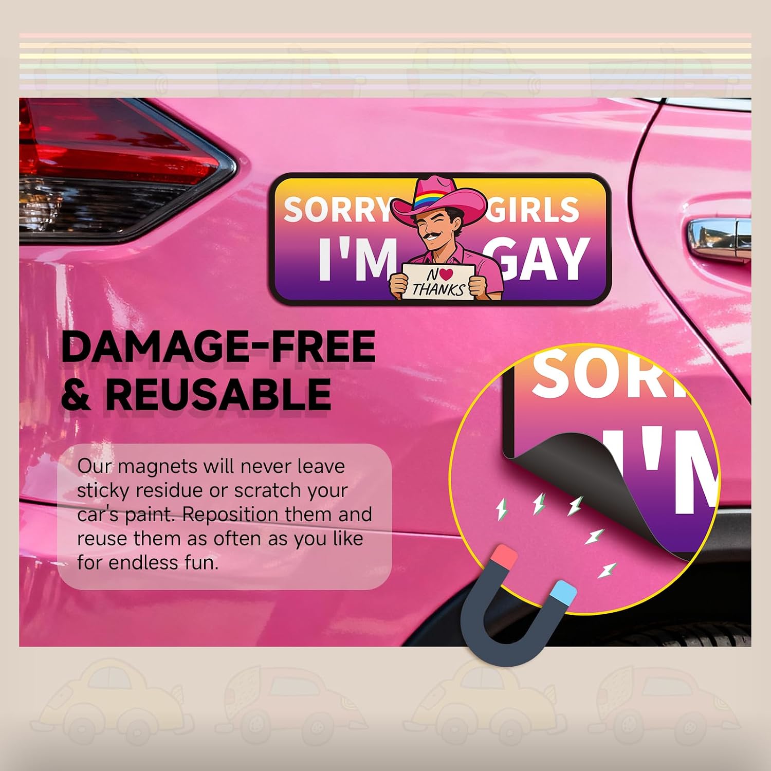 8-Pack Funny Gay Pride Car Magnets, 8 x 3.1 Inch LGBTQ+ Magnetic Bumper Signs for Cars, Trucks & Refrigerators, Reusable Prank Magnets