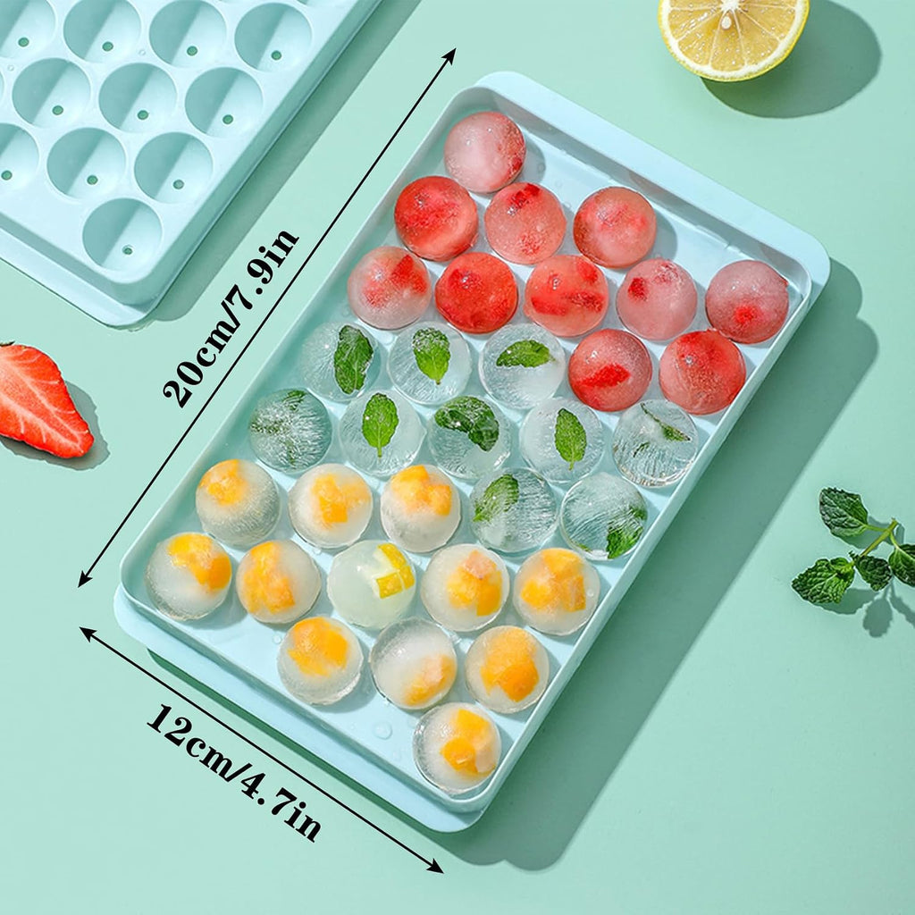 Round Ice Cube Tray with Lid, Reusable 33-Cavity Mini Ice Ball Maker Mold for Freezer, Cocktails & Whiskey