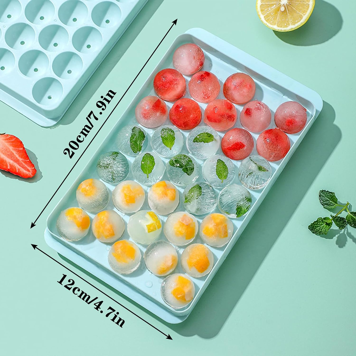 Round Ice Cube Tray with Lid, Reusable 33-Cavity Mini Ice Ball Maker Mold for Freezer, Cocktails & Whiskey