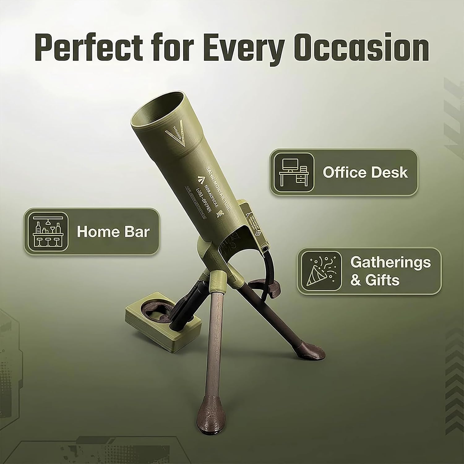 51mm Beer Bottle Mortar Bottle Opener Automatic Bottle Opener Heavy-Duty Tactical Cap Launcher Men Hands-Free Push down Bottles Cap Launcher Novelty Cap-Launching Desk Bar Accessory Home Party