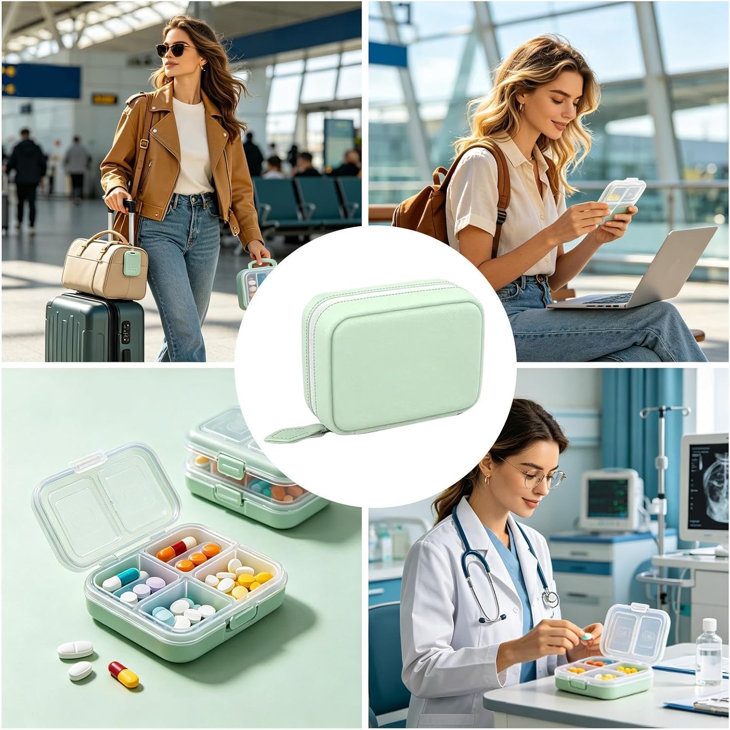 14-Piece Travel Pill Organizer, Reusable Waterproof Medication & Supplement Pouches with Labels, 2-Week Daily Pill Storage